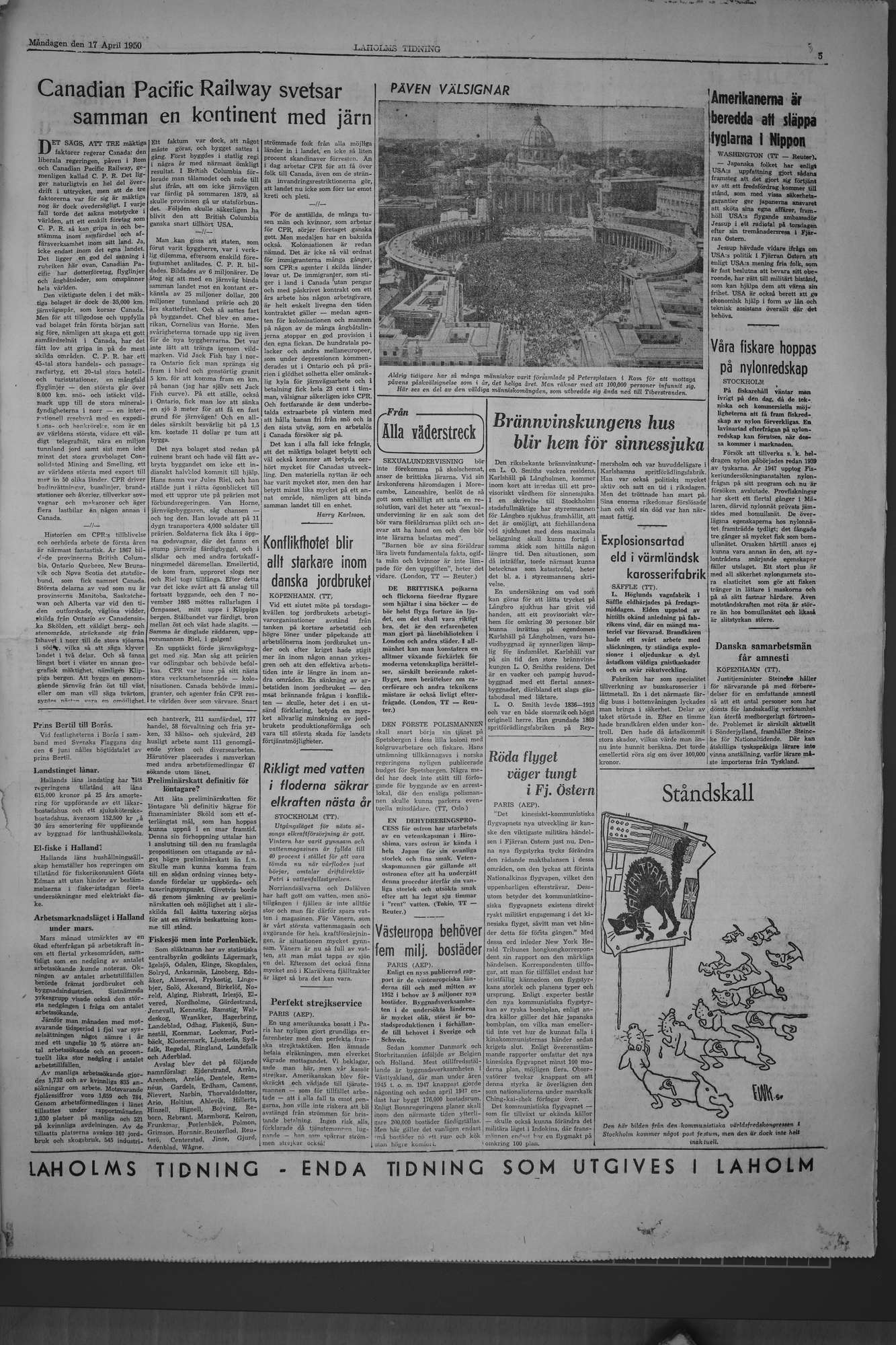 Laholms Tidning Måndag 17 april 1950, sida 5