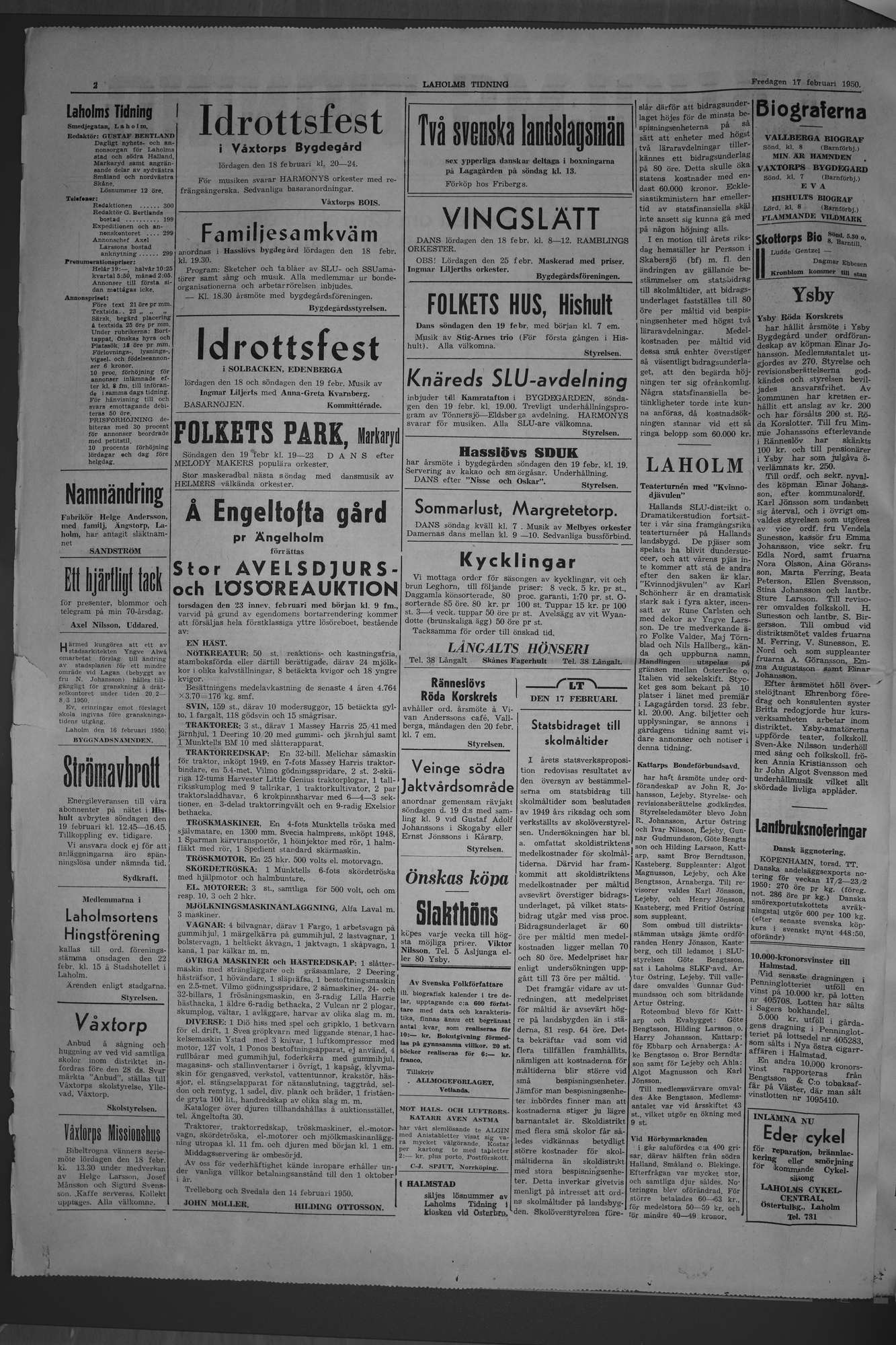 Laholms Tidning Fredag 17 februari 1950, sida 2