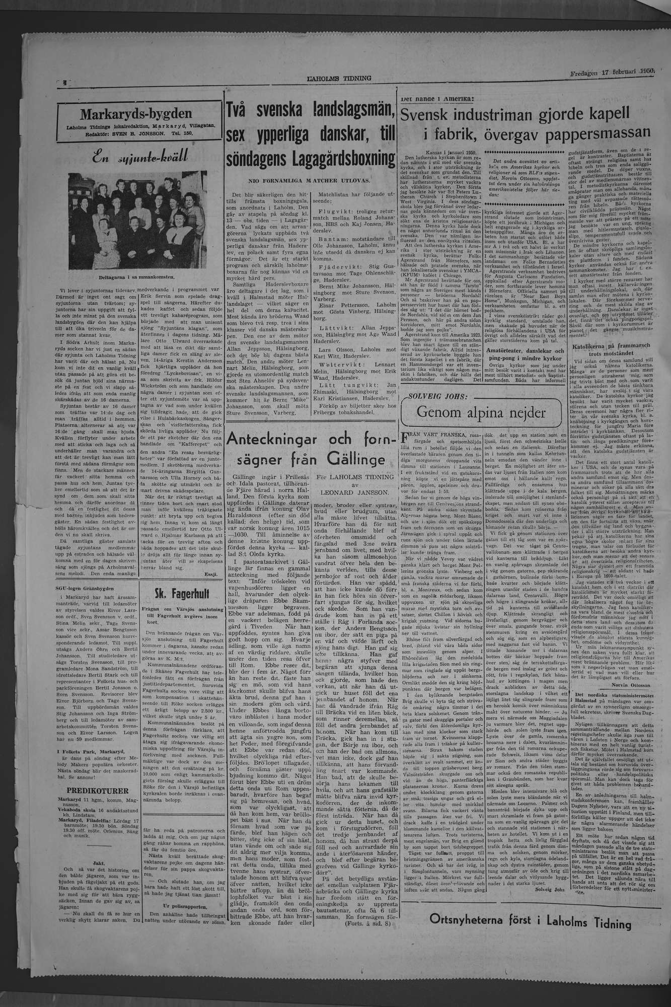 Laholms Tidning Fredag 17 februari 1950, sida 4