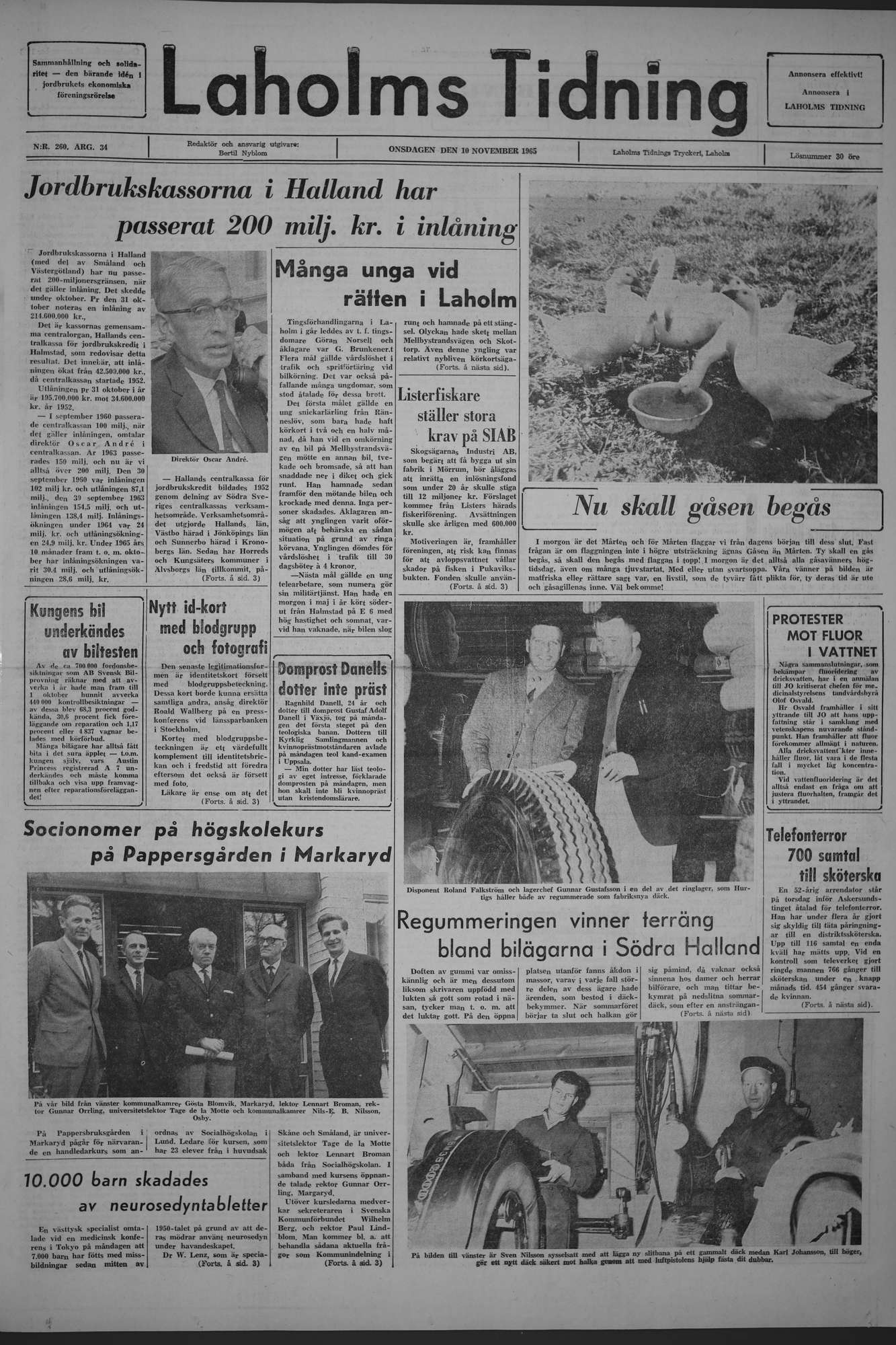Laholms Tidning Onsdag 10 november 1965, sida 1