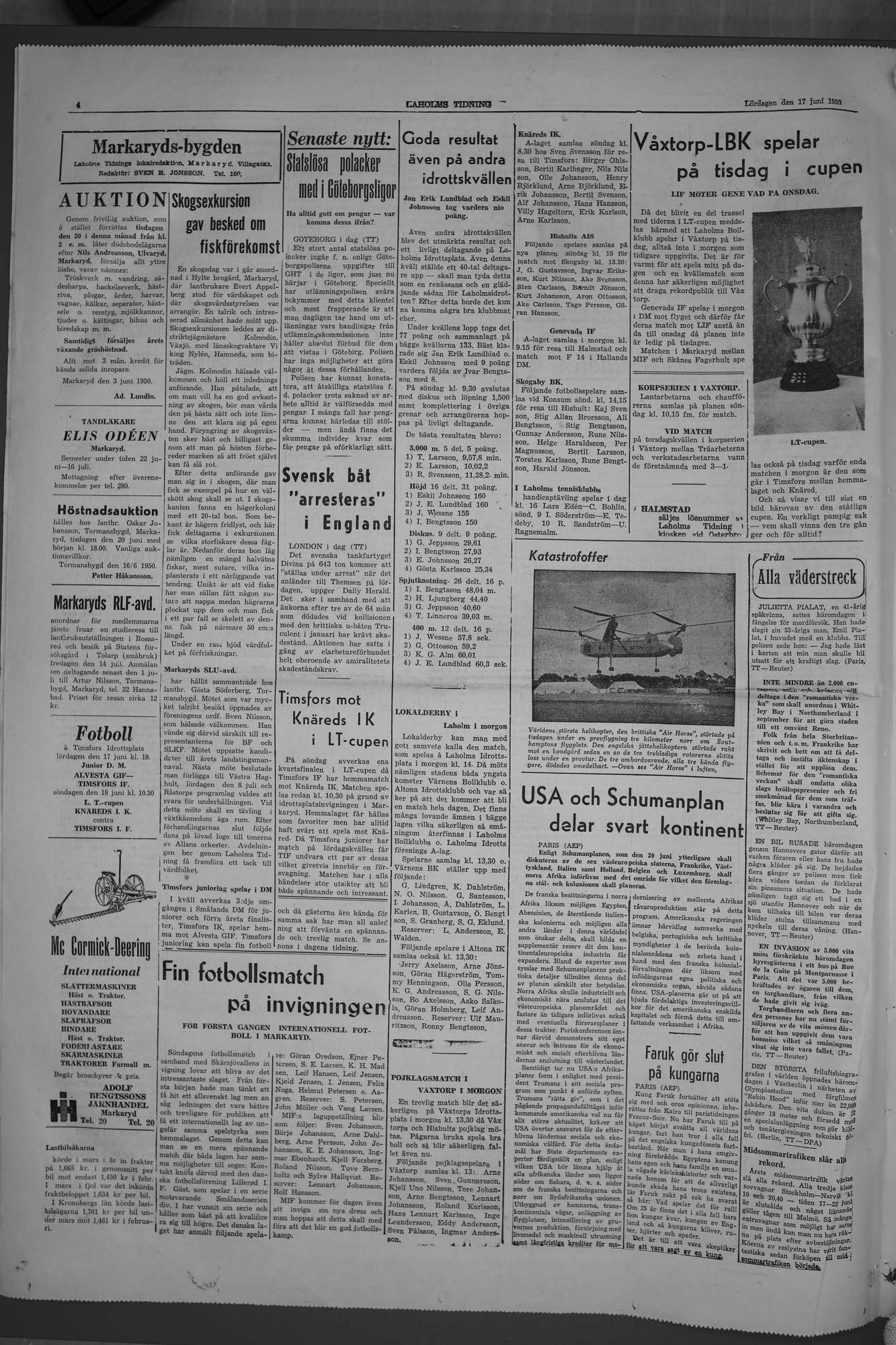 Laholms Tidning Lördag 17 juni 1950, sida 4