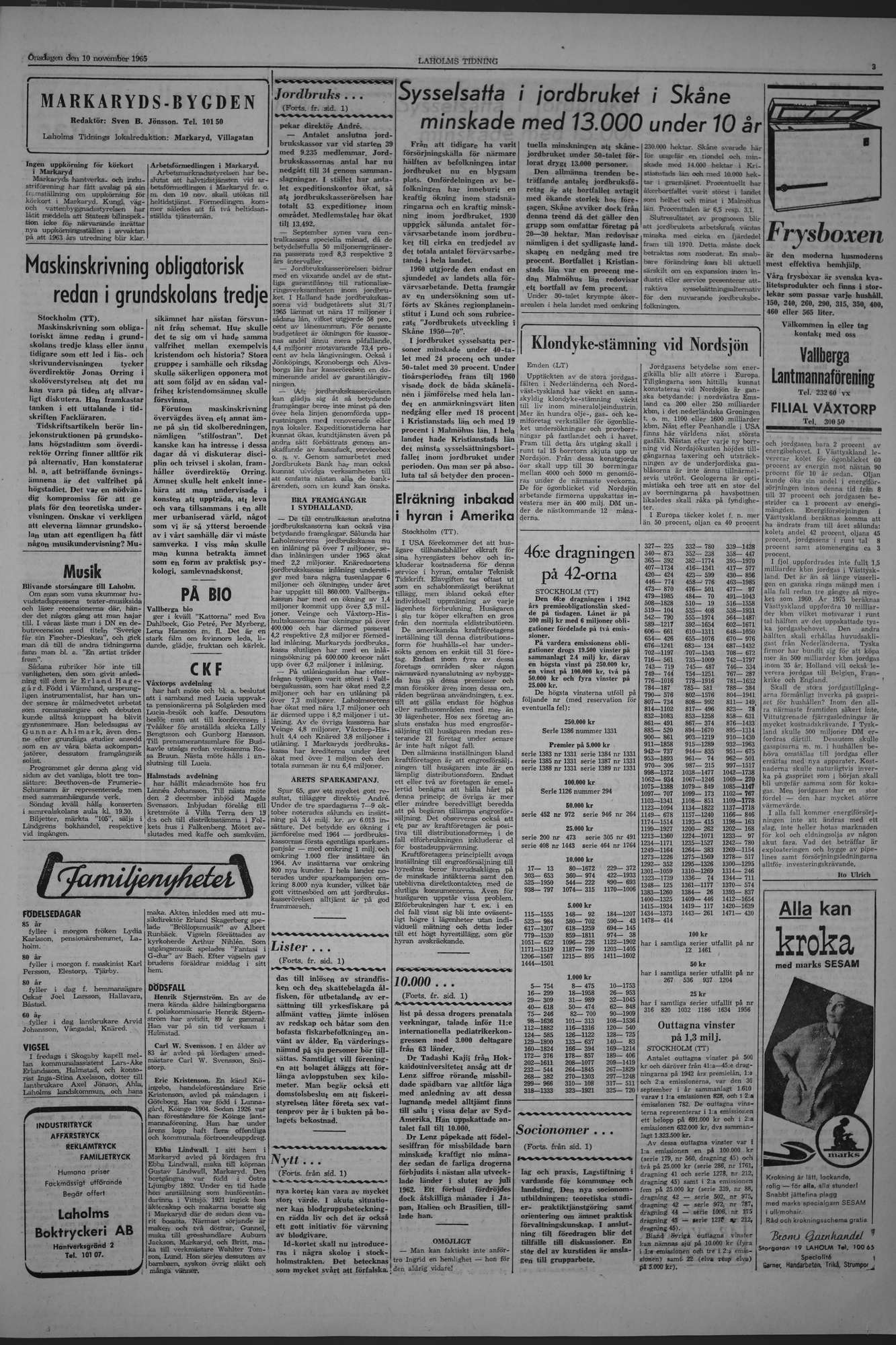 Laholms Tidning Onsdag 10 november 1965, sida 3