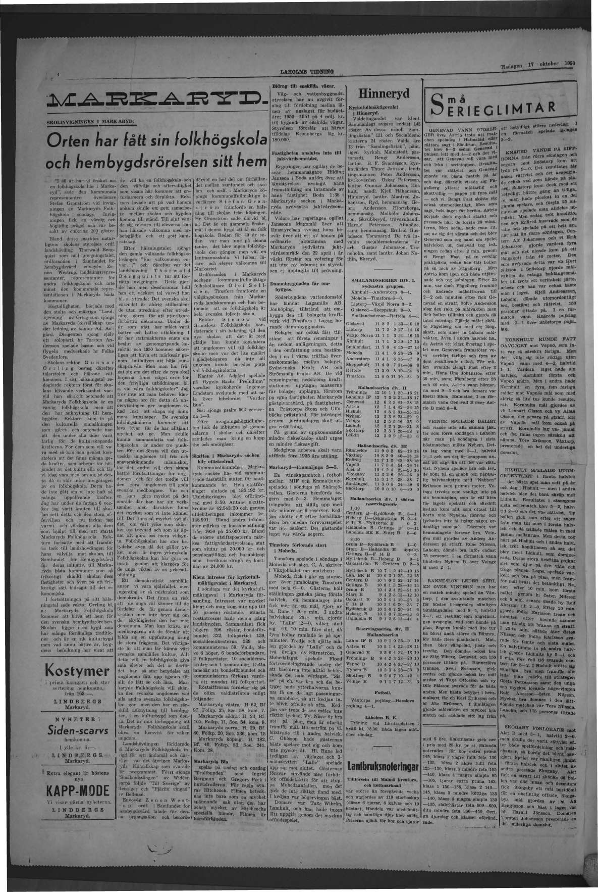 Laholms Tidning Tisdag 17 oktober 1950, sida 4