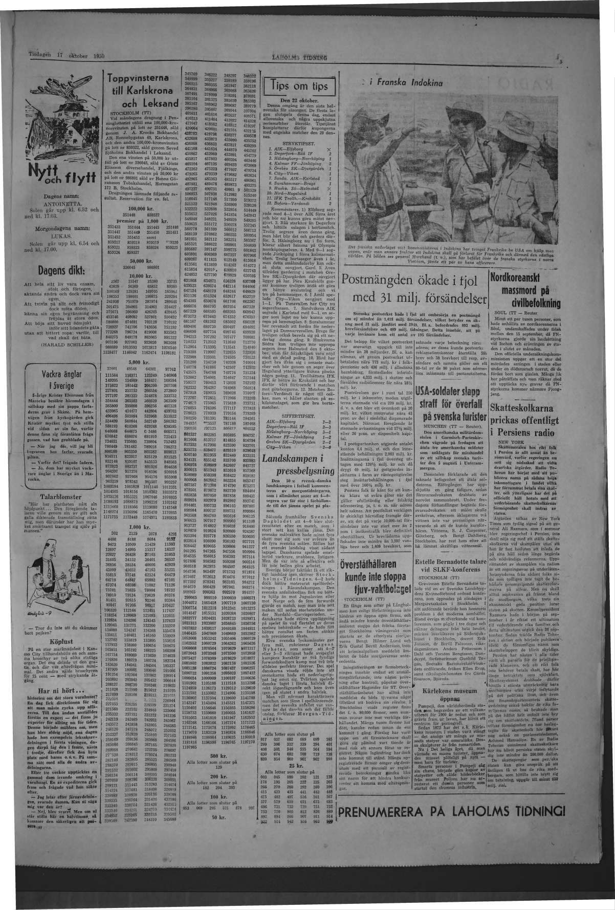 Laholms Tidning Tisdag 17 oktober 1950, sida 5