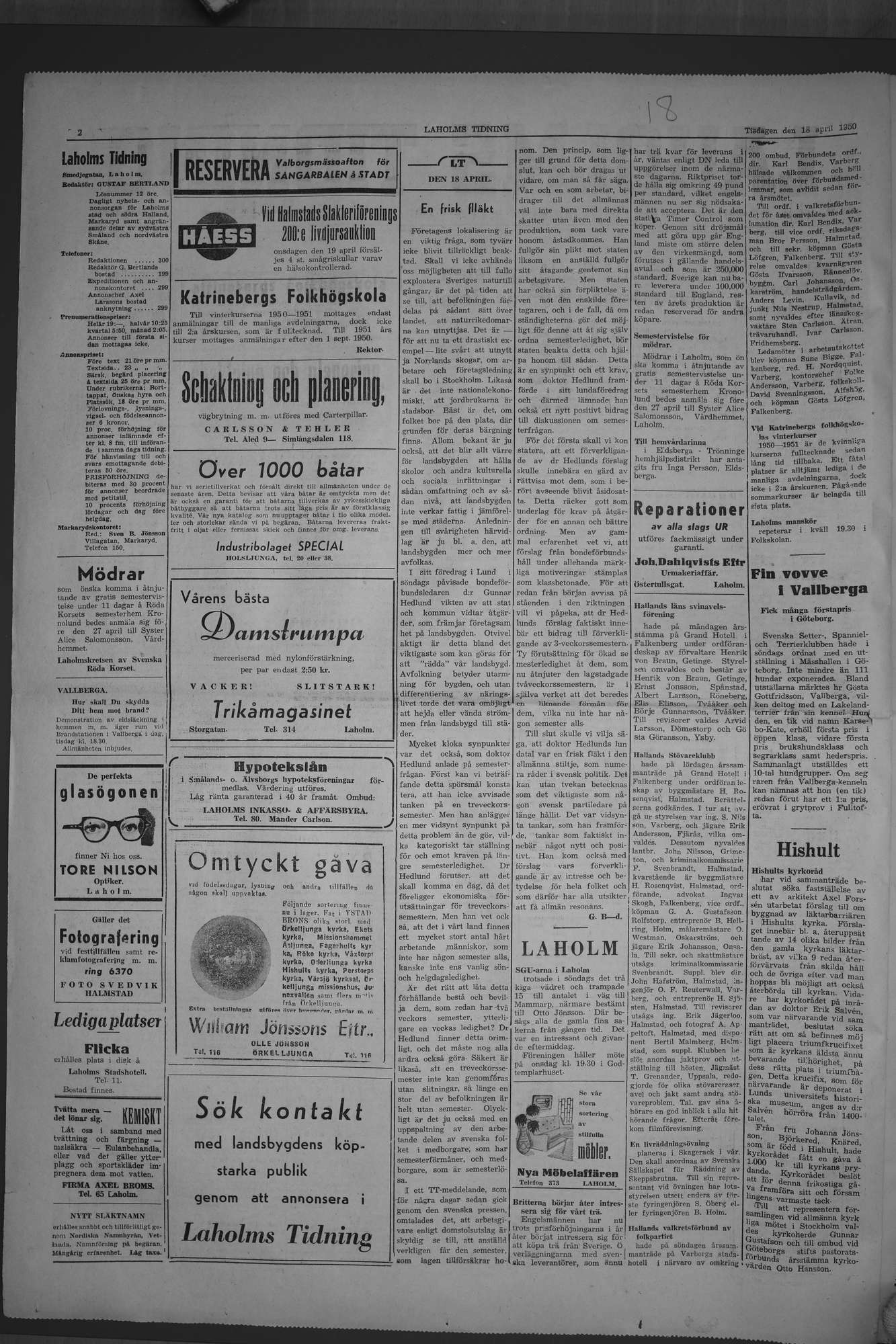 Laholms Tidning Tisdag 18 april 1950, sida 2