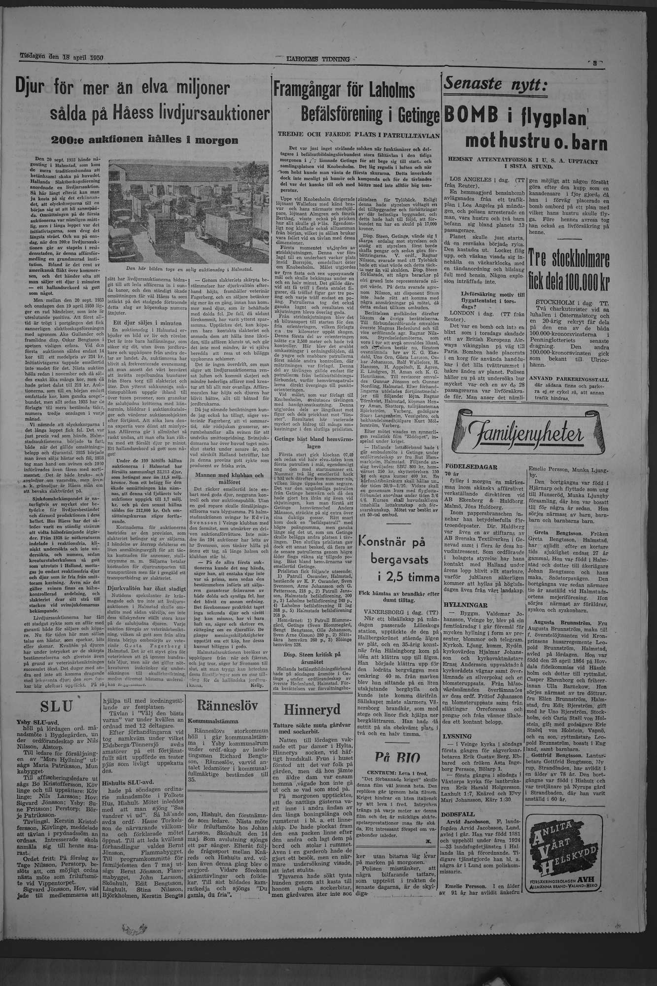 Laholms Tidning Tisdag 18 april 1950, sida 3