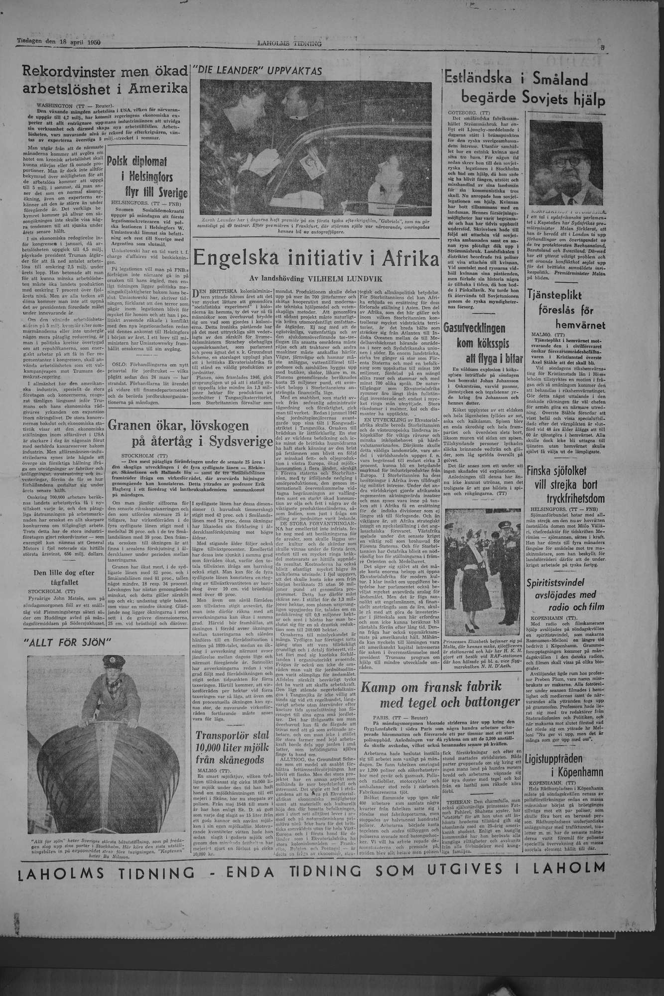 Laholms Tidning Tisdag 18 april 1950, sida 5