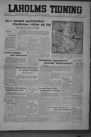 Förstasidan, Fredag 18 augusti 1950