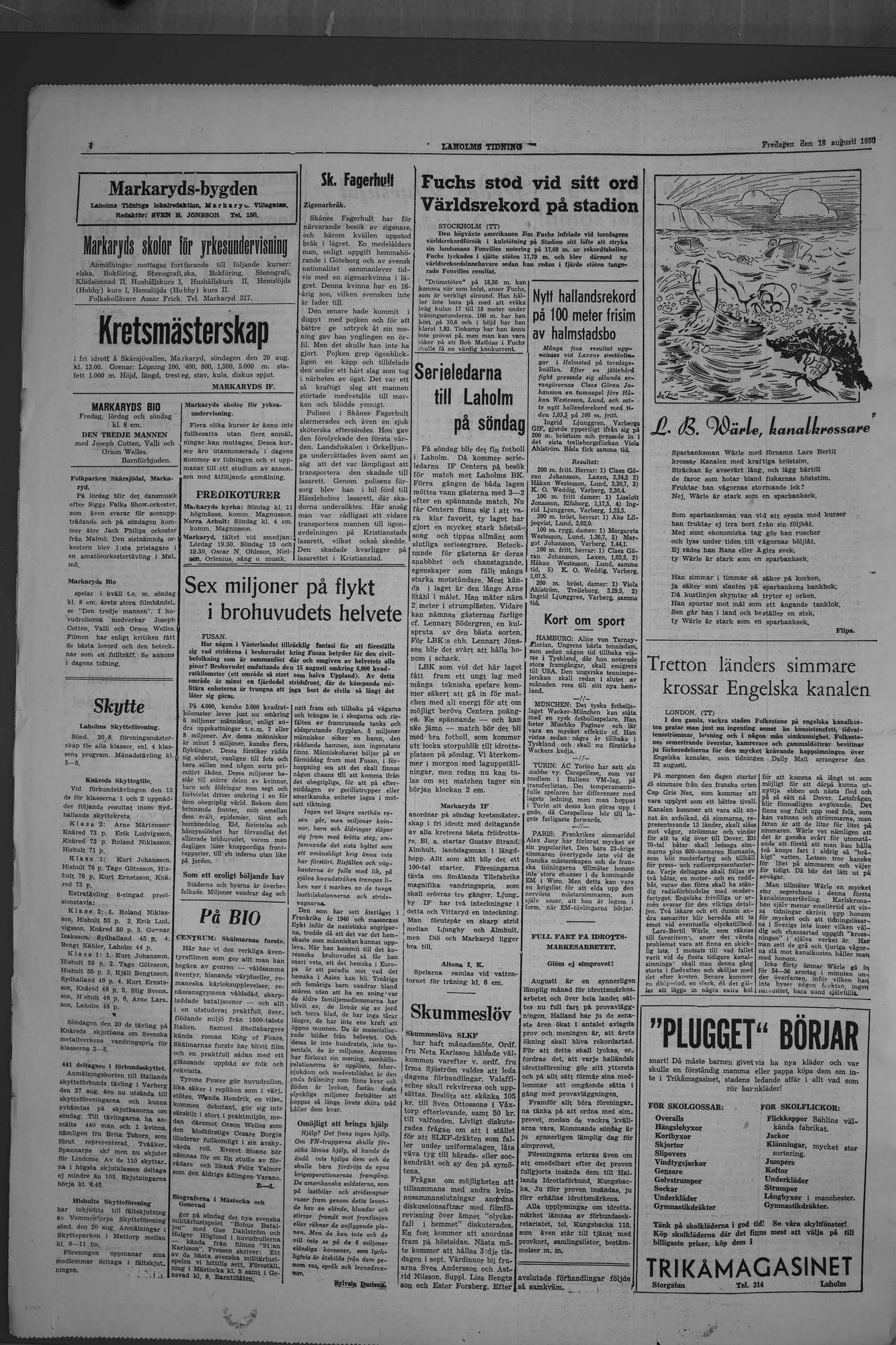 Laholms Tidning Fredag 18 augusti 1950, sida 4