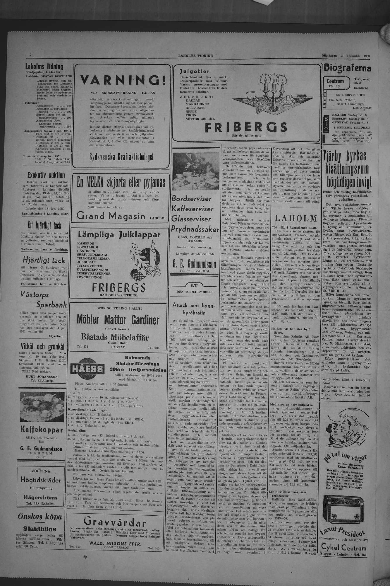 Laholms Tidning Måndag 18 december 1950, sida 2