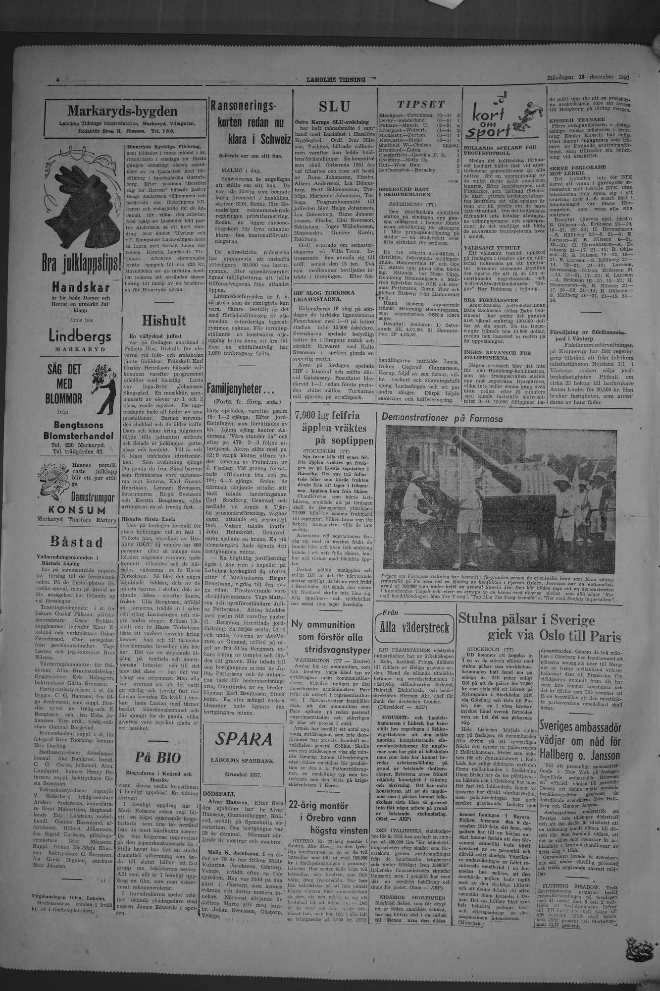 Laholms Tidning Måndag 18 december 1950, sida 4
