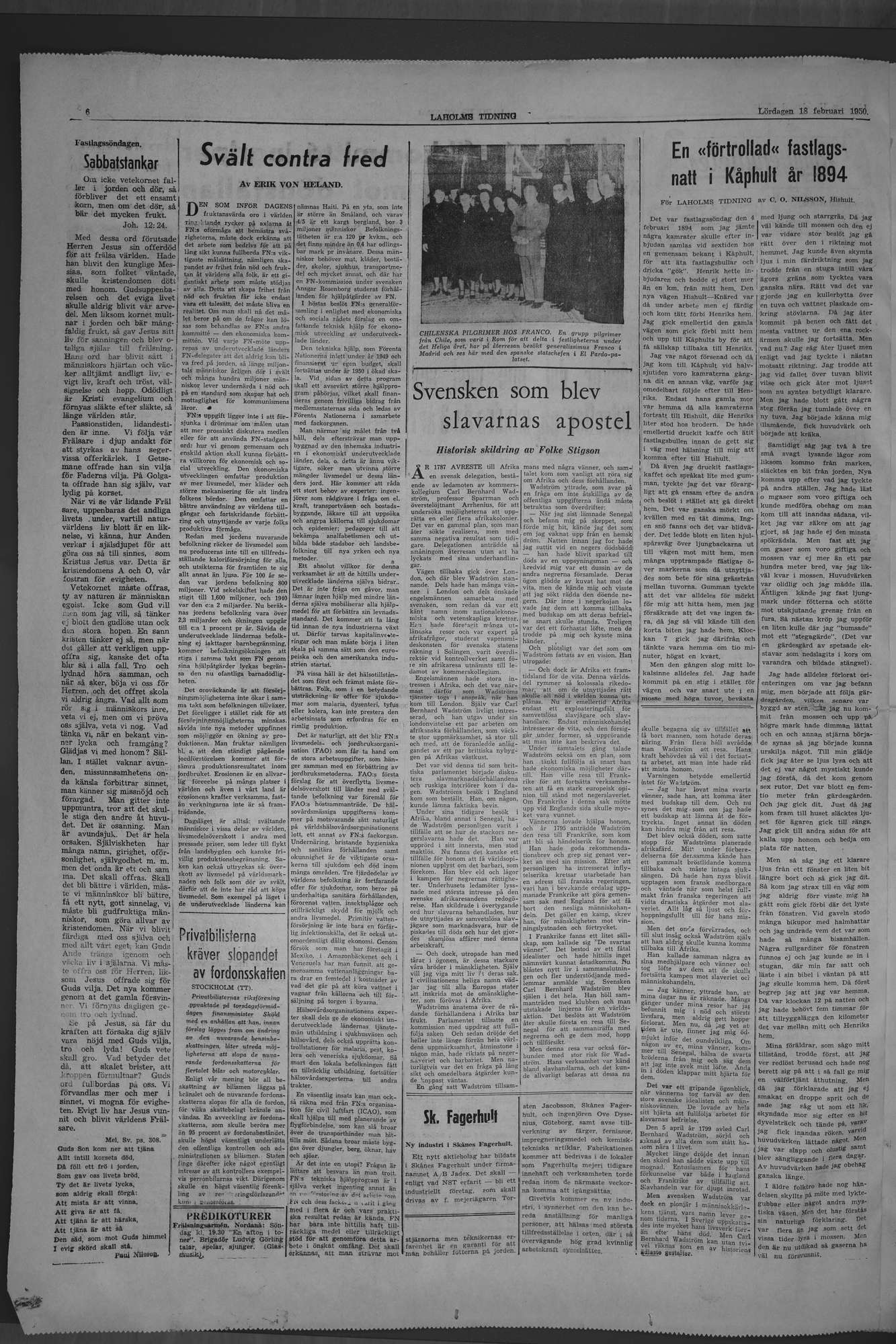Laholms Tidning Lördag 18 februari 1950, sida 6
