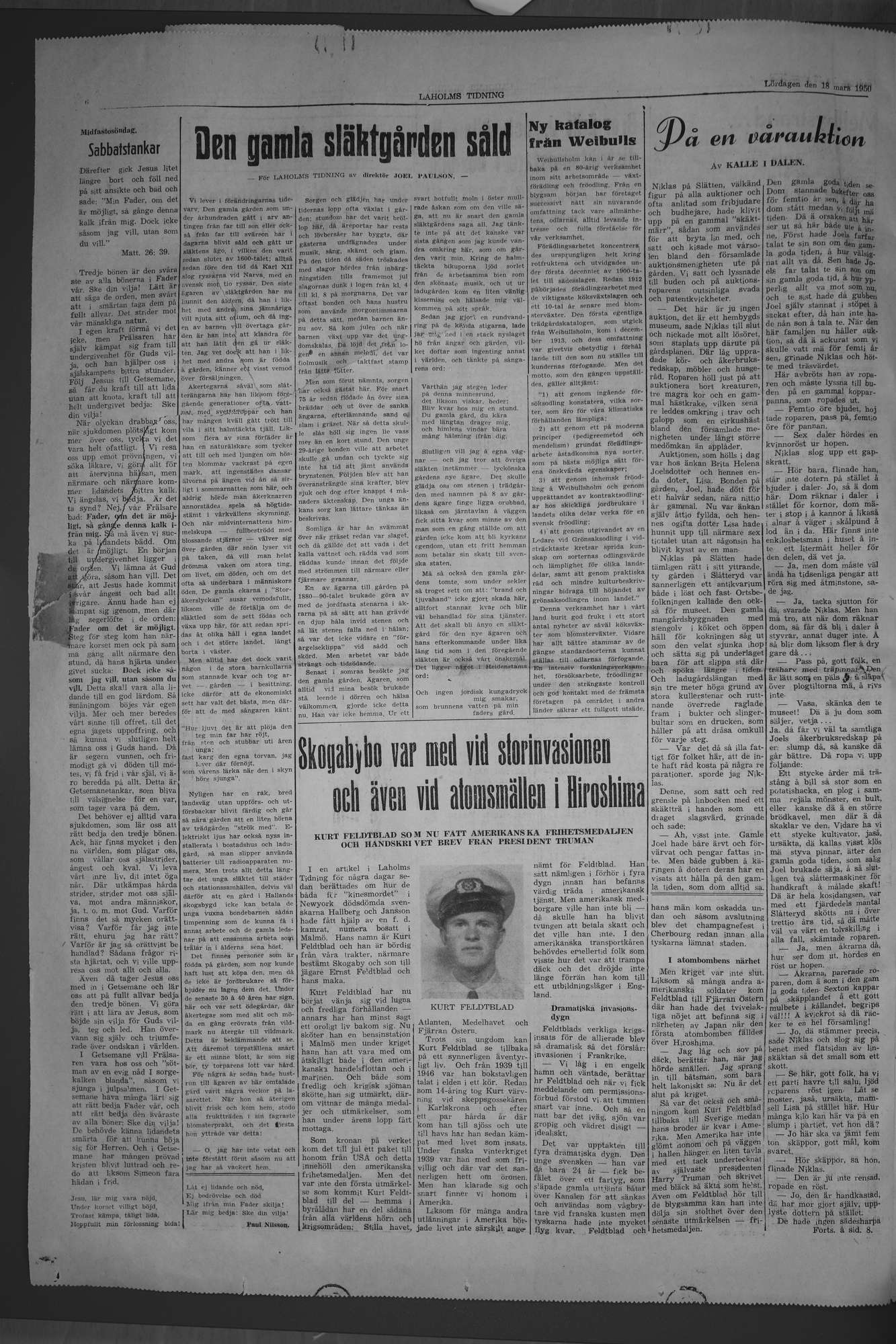 Laholms Tidning Lördag 18 mars 1950, sida 6
