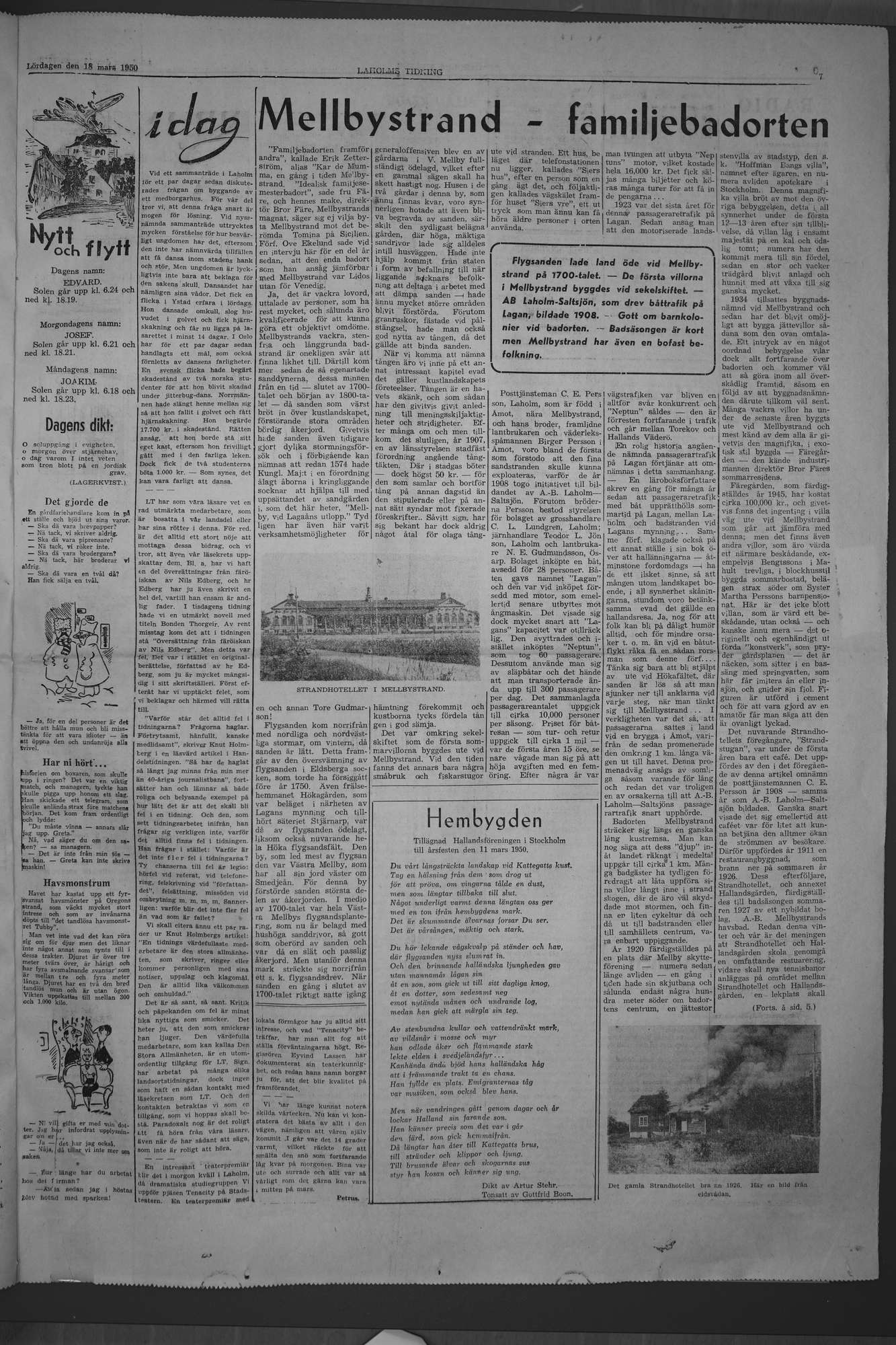 Laholms Tidning Lördag 18 mars 1950, sida 7