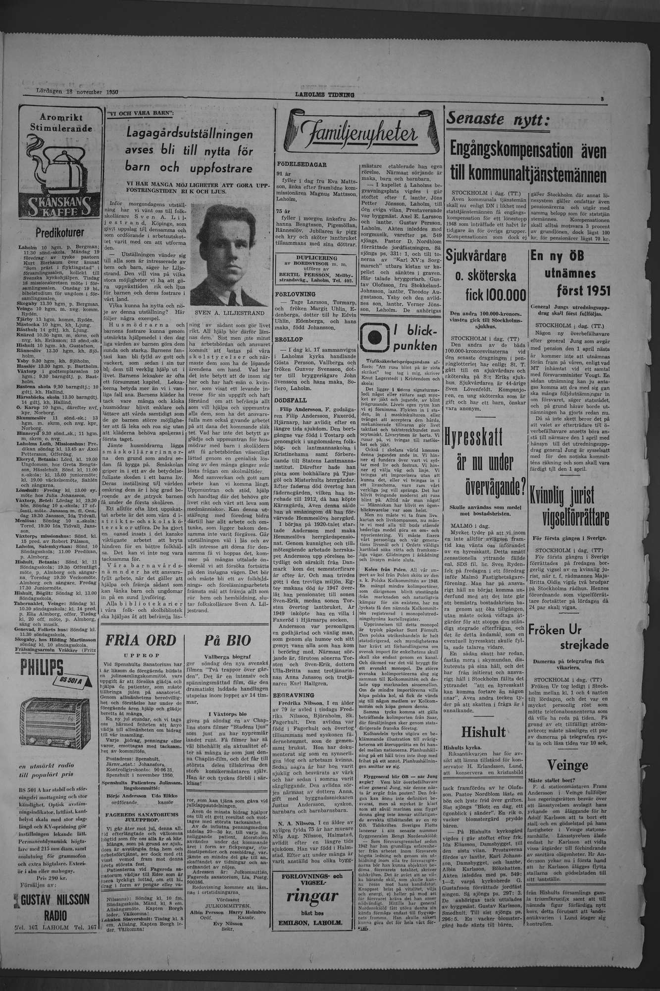 Laholms Tidning Lördag 18 november 1950, sida 3