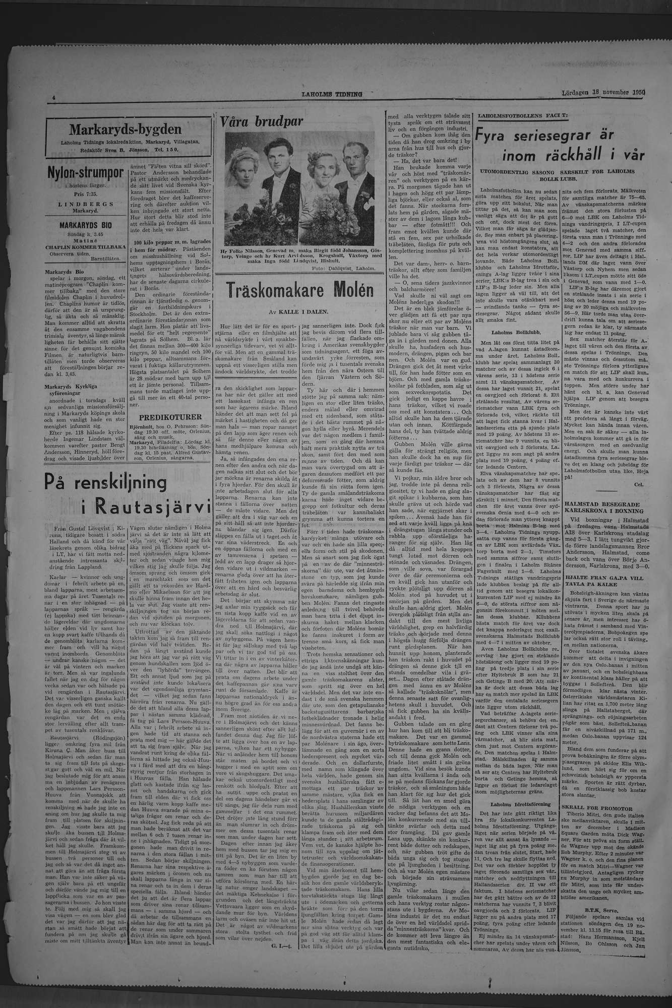Laholms Tidning Lördag 18 november 1950, sida 4