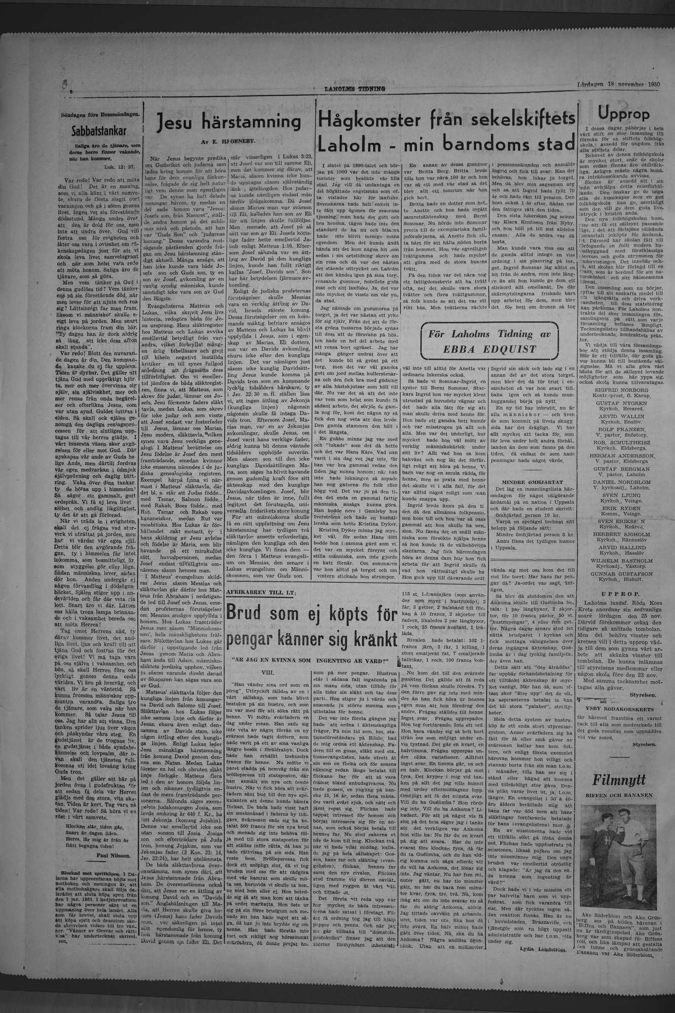 Laholms Tidning Lördag 18 november 1950, sida 6