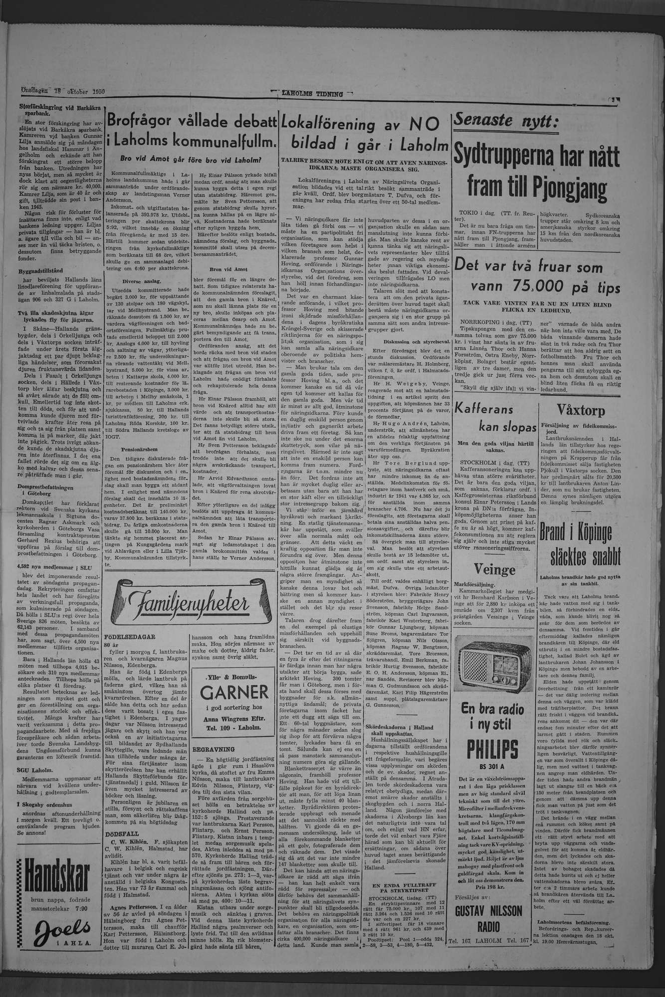 Laholms Tidning Onsdag 18 oktober 1950, sida 3
