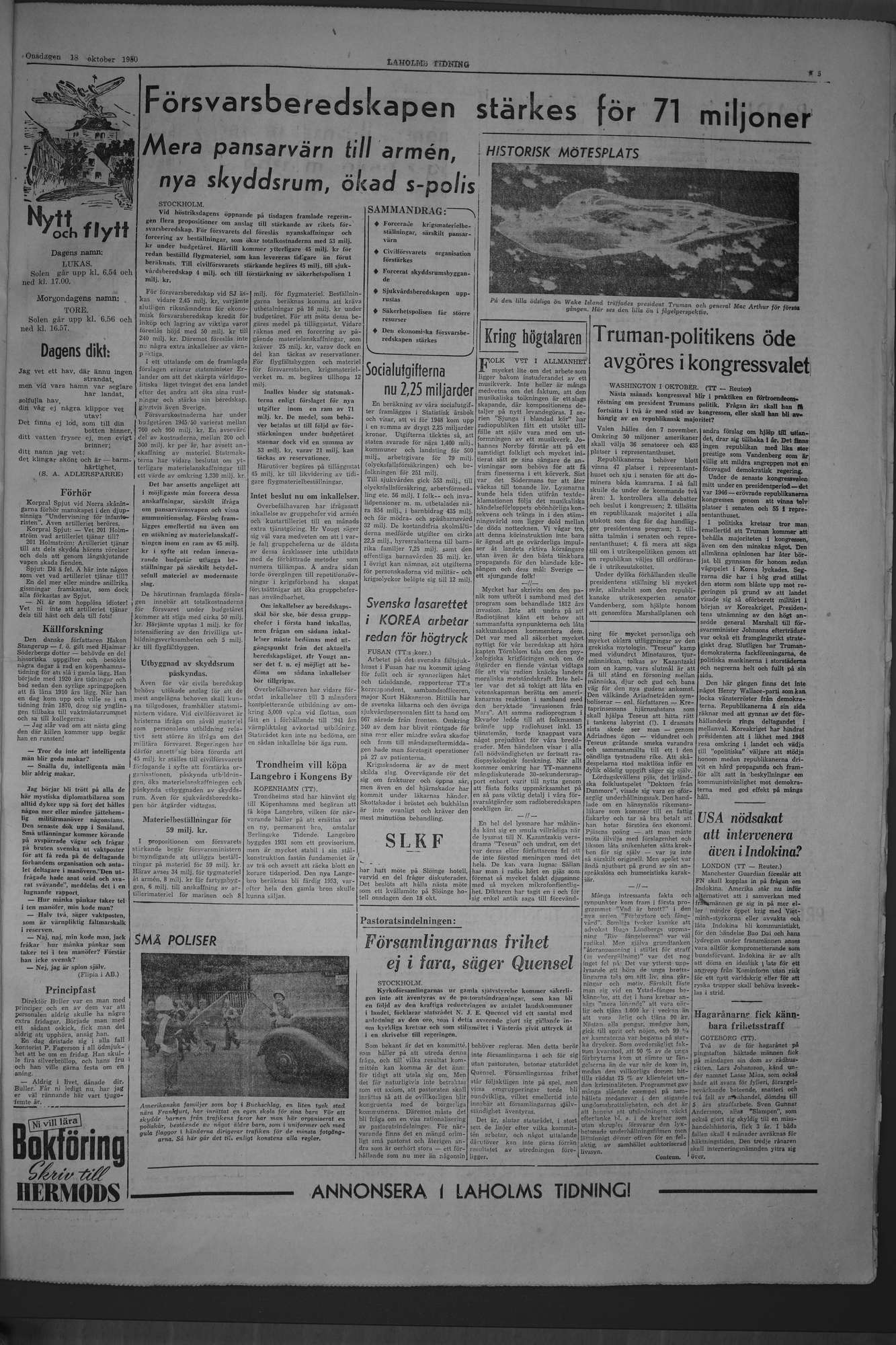 Laholms Tidning Onsdag 18 oktober 1950, sida 5