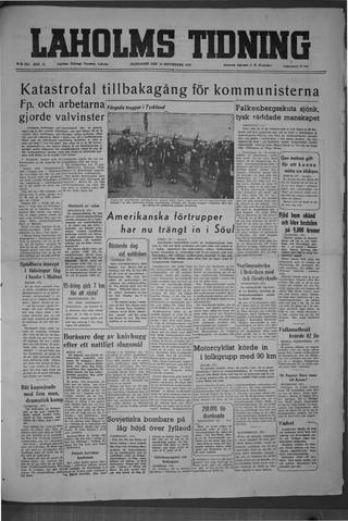 Förstasidan, Måndag 18 september 1950