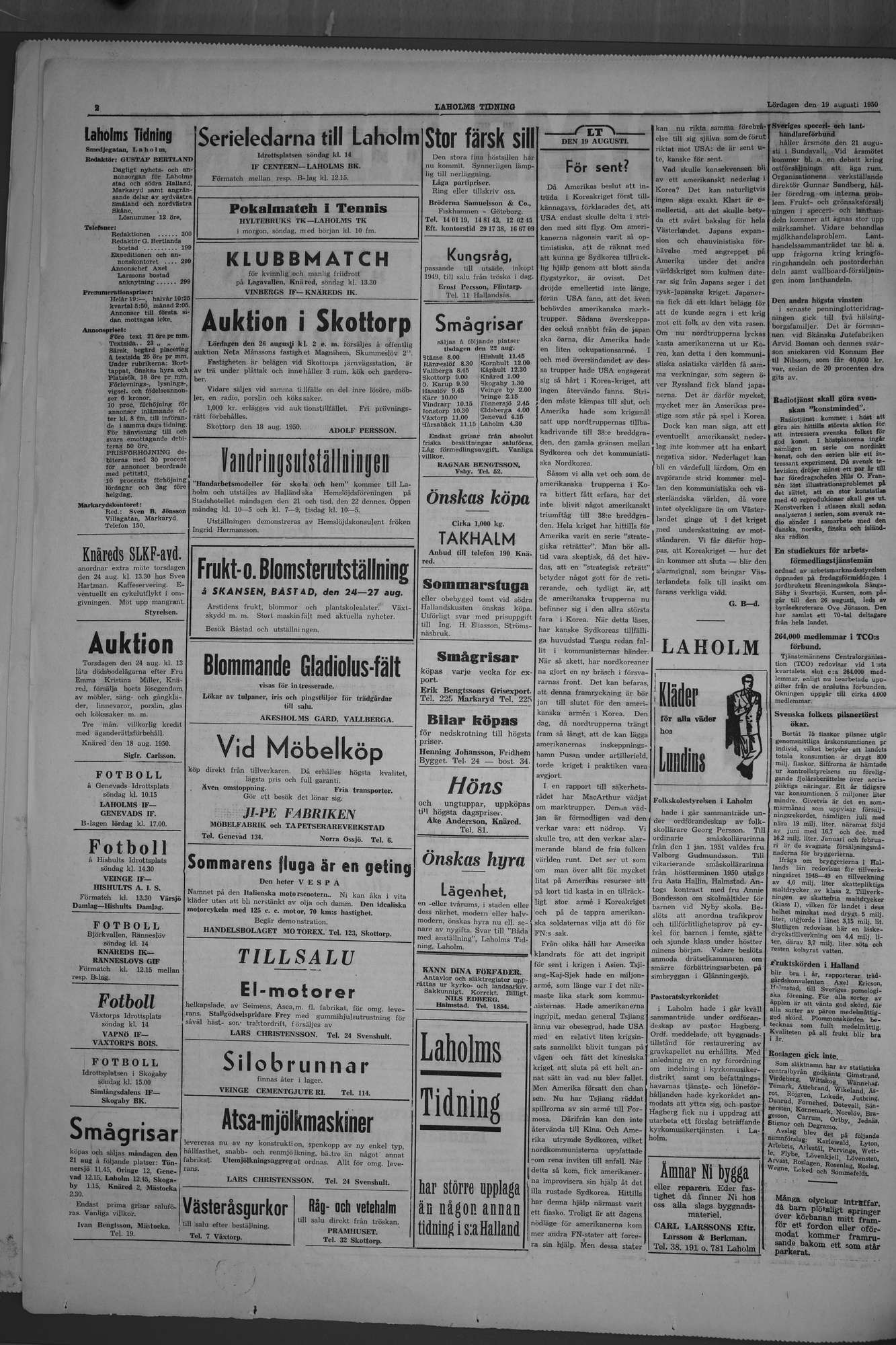 Laholms Tidning Lördag 19 augusti 1950, sida 2