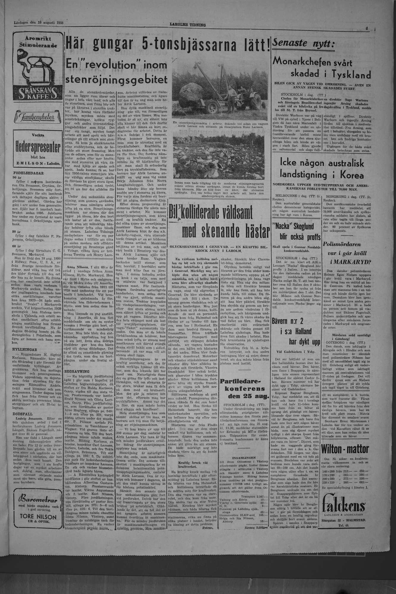 Laholms Tidning Lördag 19 augusti 1950, sida 3