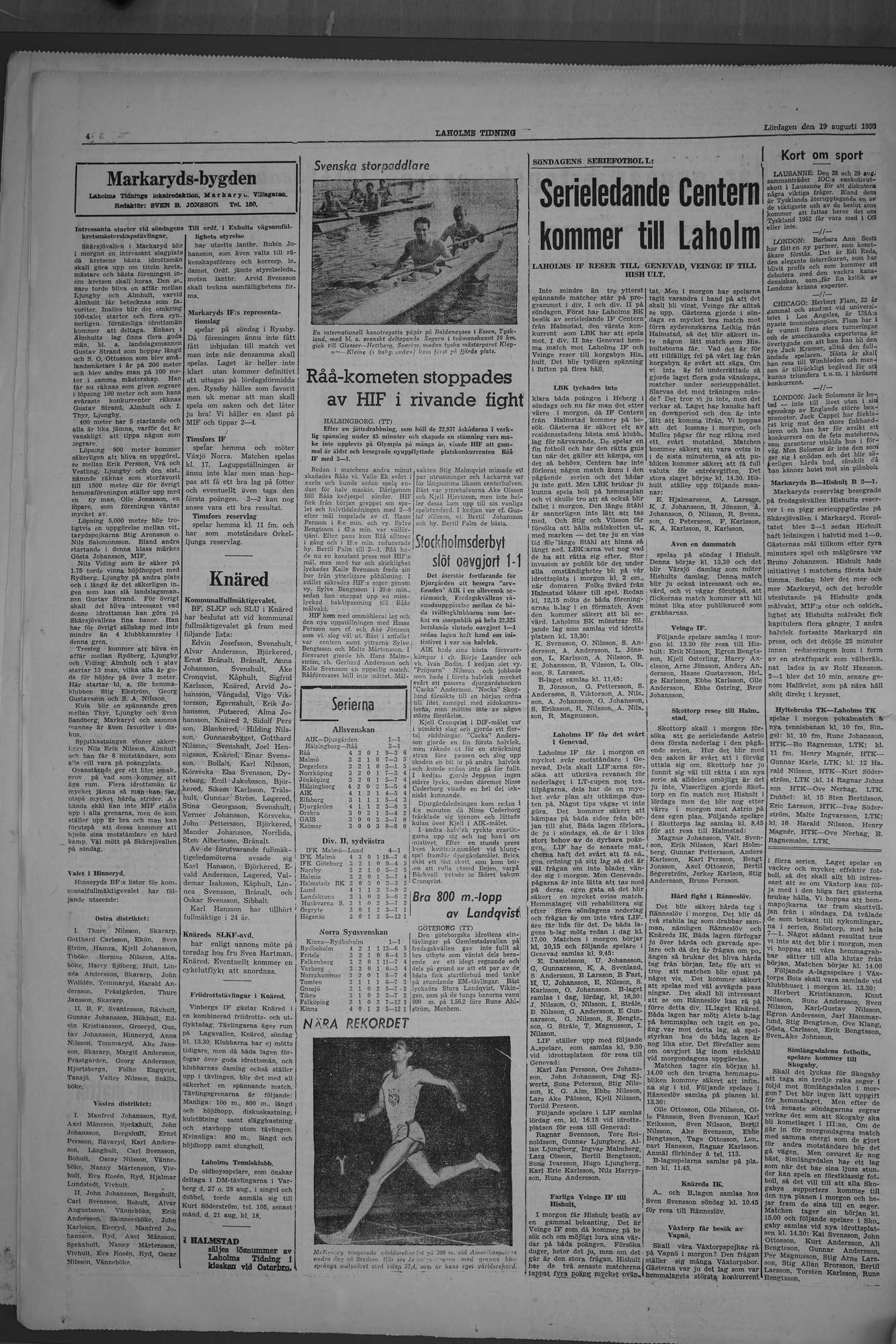 Laholms Tidning Lördag 19 augusti 1950, sida 4
