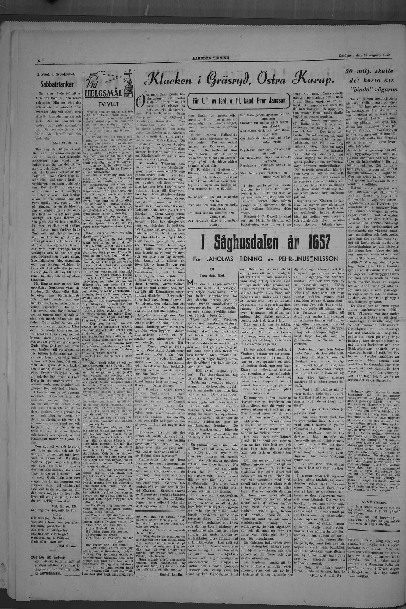 Laholms Tidning Lördag 19 augusti 1950, sida 6