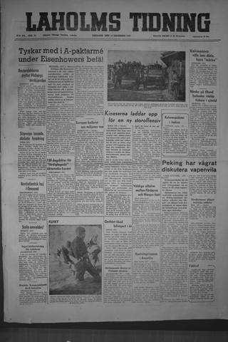 Förstasidan, Tisdag 19 december 1950