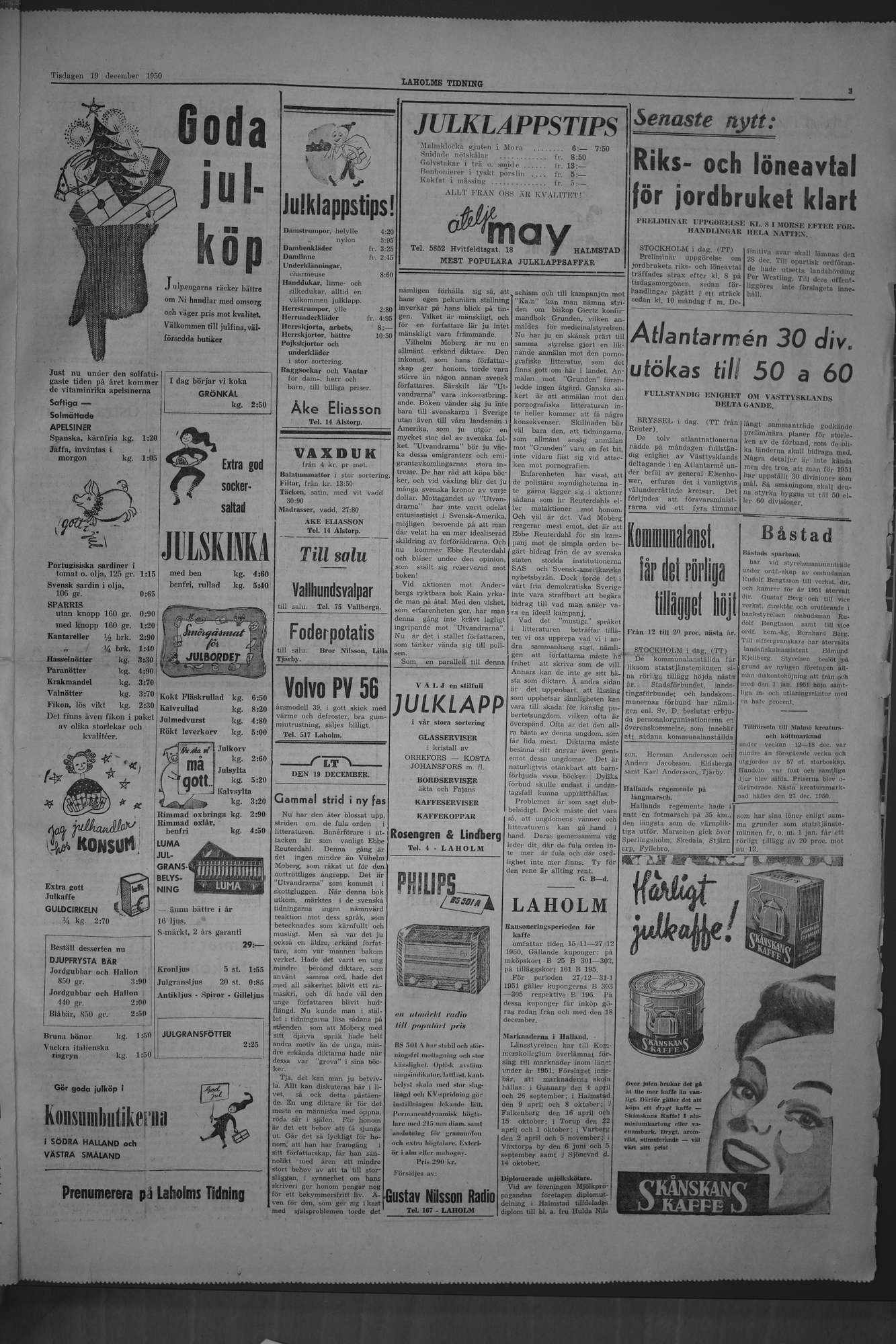 Laholms Tidning Tisdag 19 december 1950, sida 3