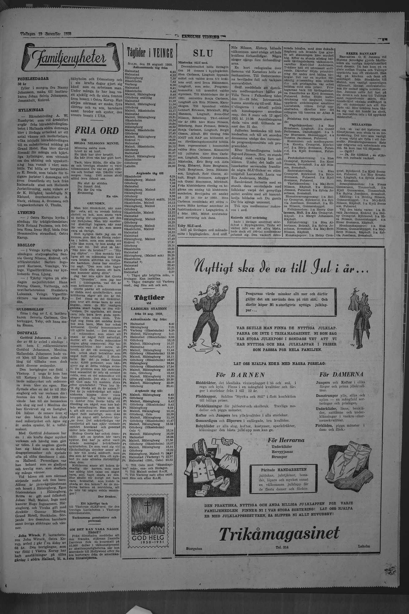 Laholms Tidning Tisdag 19 december 1950, sida 5
