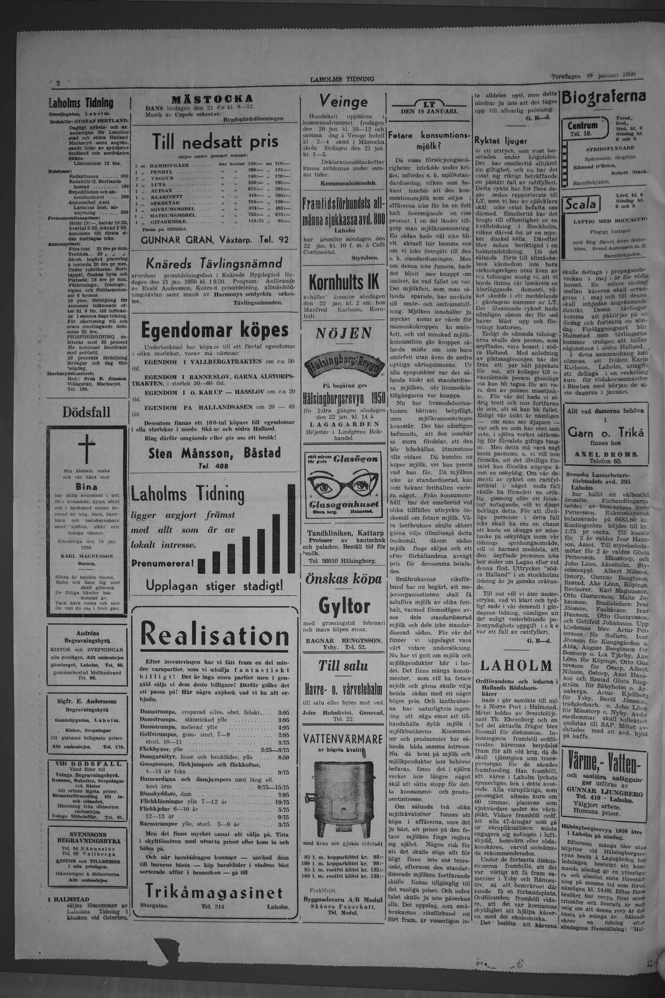 Laholms Tidning Torsdag 19 januari 1950, sida 2