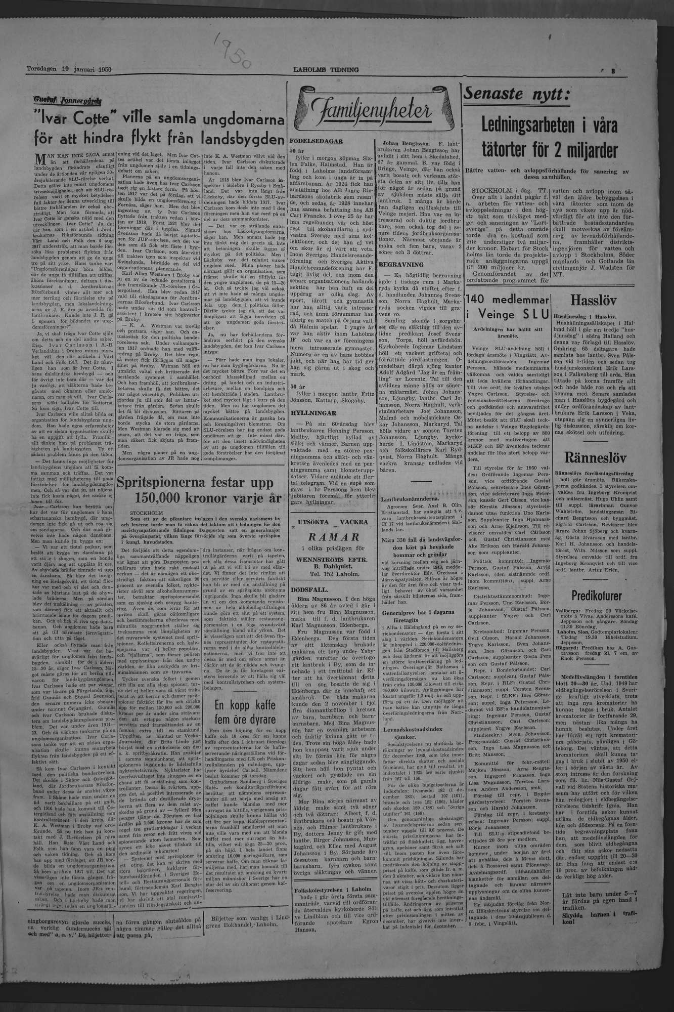 Laholms Tidning Torsdag 19 januari 1950, sida 3