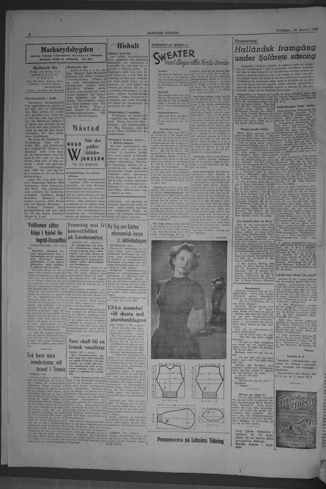 Laholms Tidning Torsdag 19 januari 1950, sida 4