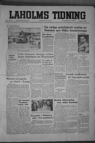 Förstasidan, Onsdag 19 juli 1950