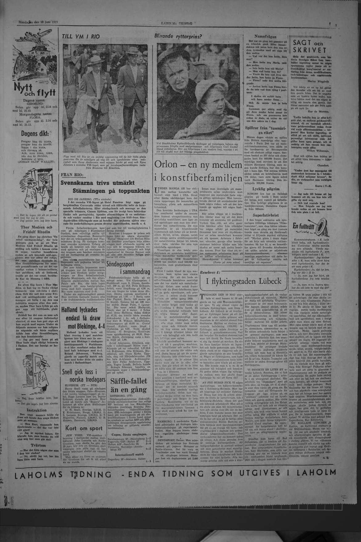 Laholms Tidning Måndag 19 juni 1950, sida 5