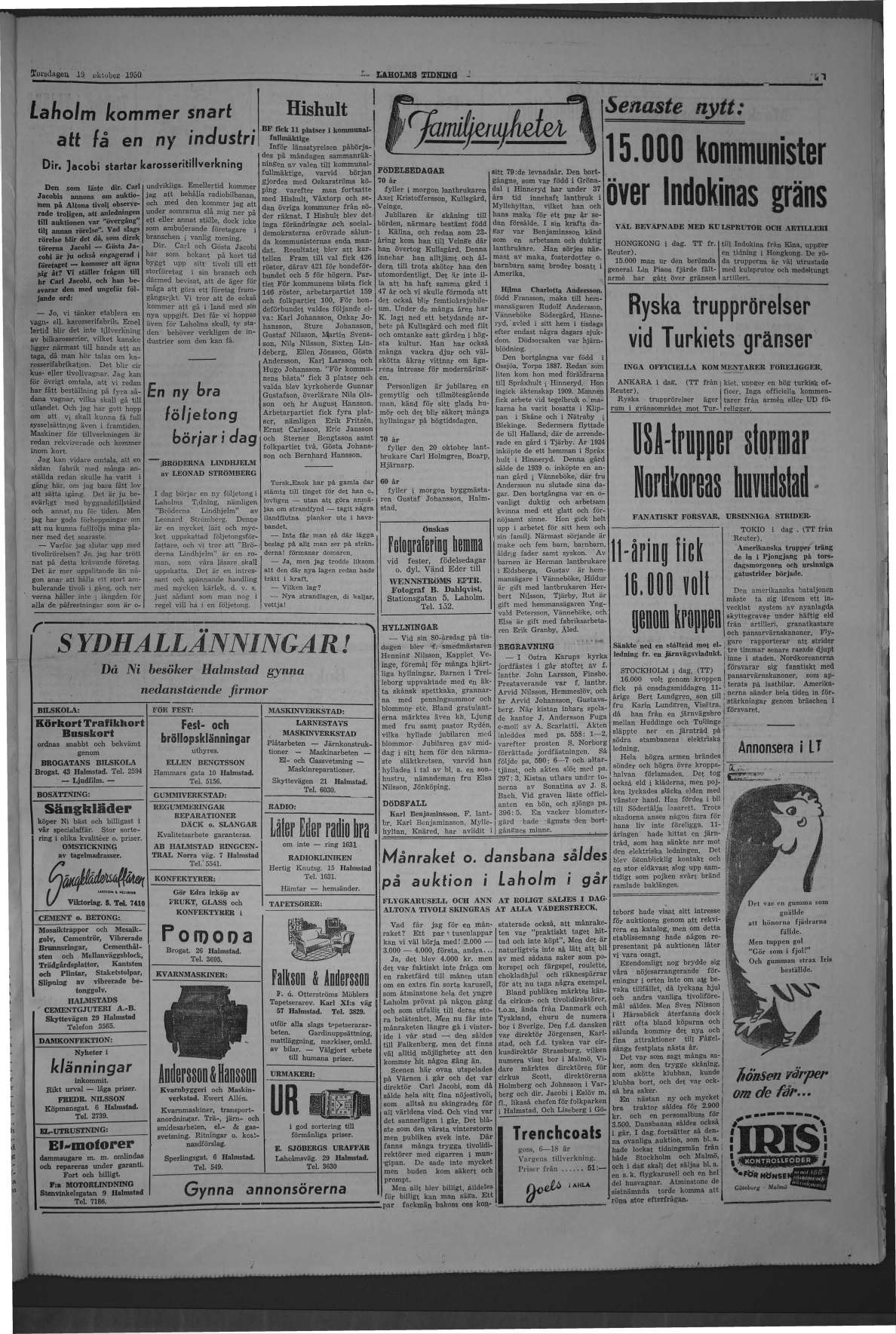 Laholms Tidning Torsdag 19 oktober 1950, sida 3