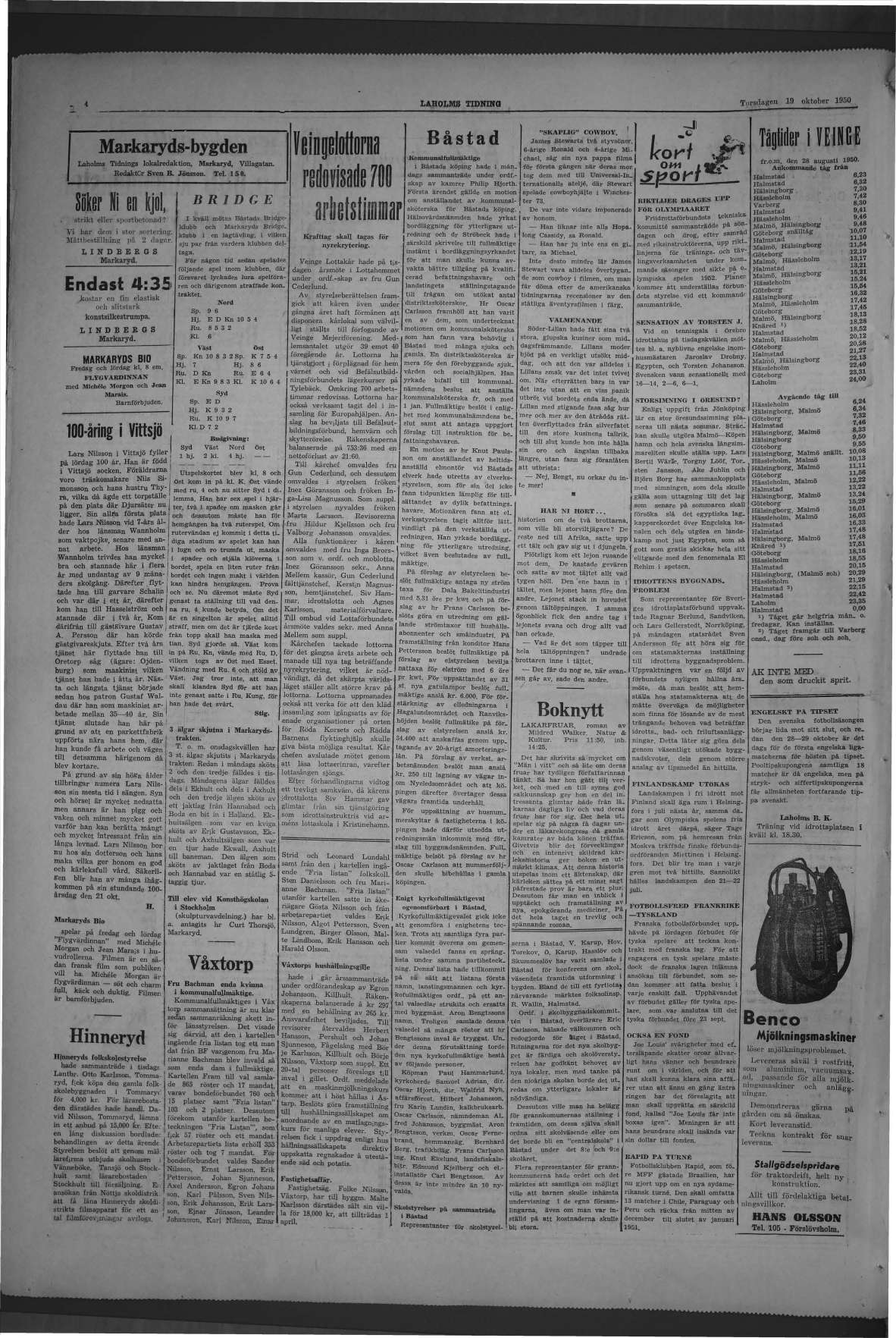 Laholms Tidning Torsdag 19 oktober 1950, sida 4