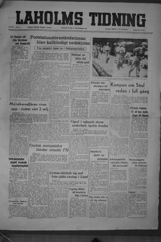 Förstasidan, Tisdag 19 september 1950