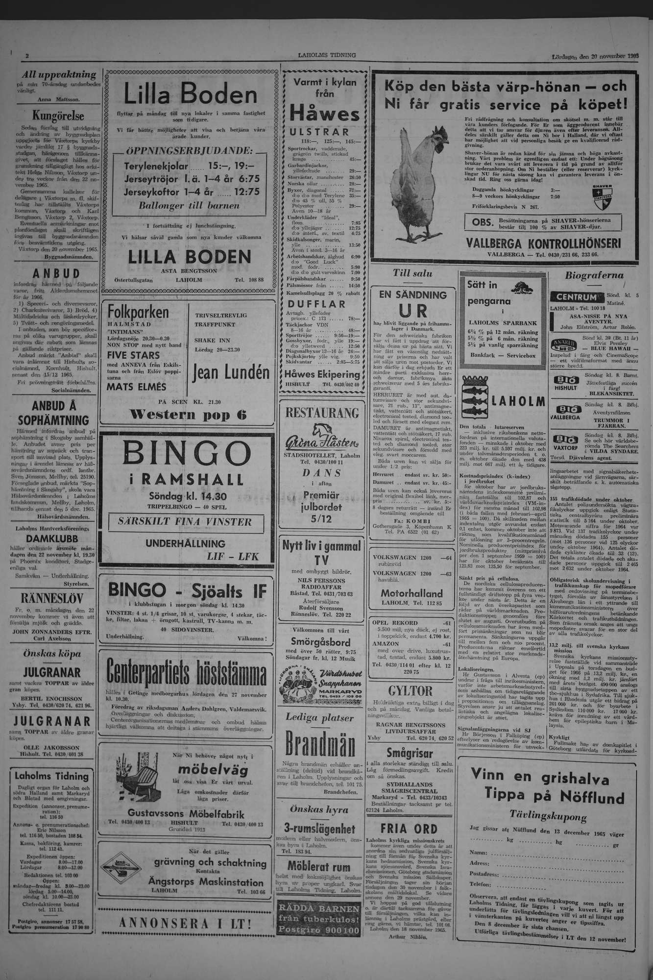 Laholms Tidning Lördag 20 november 1965, sida 2