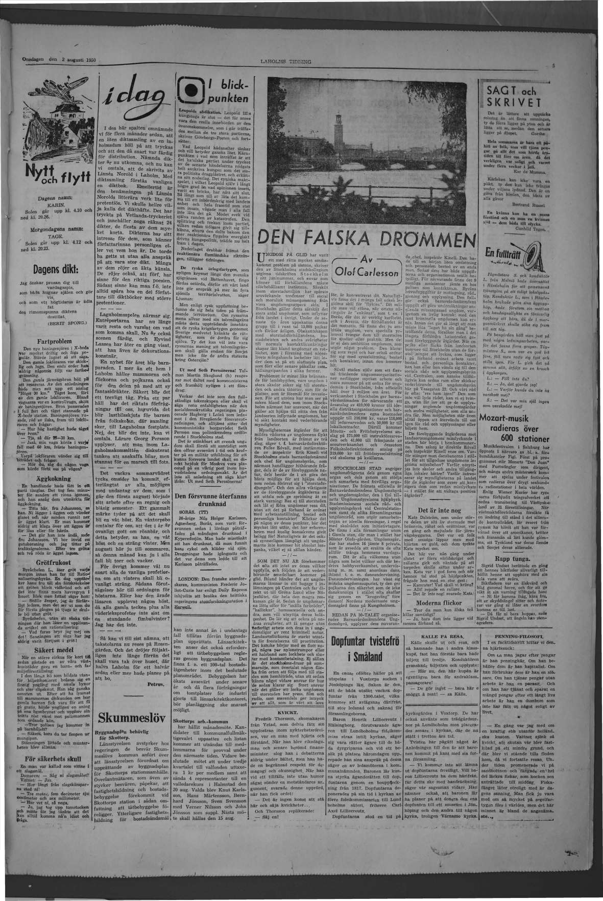 Laholms Tidning Onsdag 2 augusti 1950, sida 5
