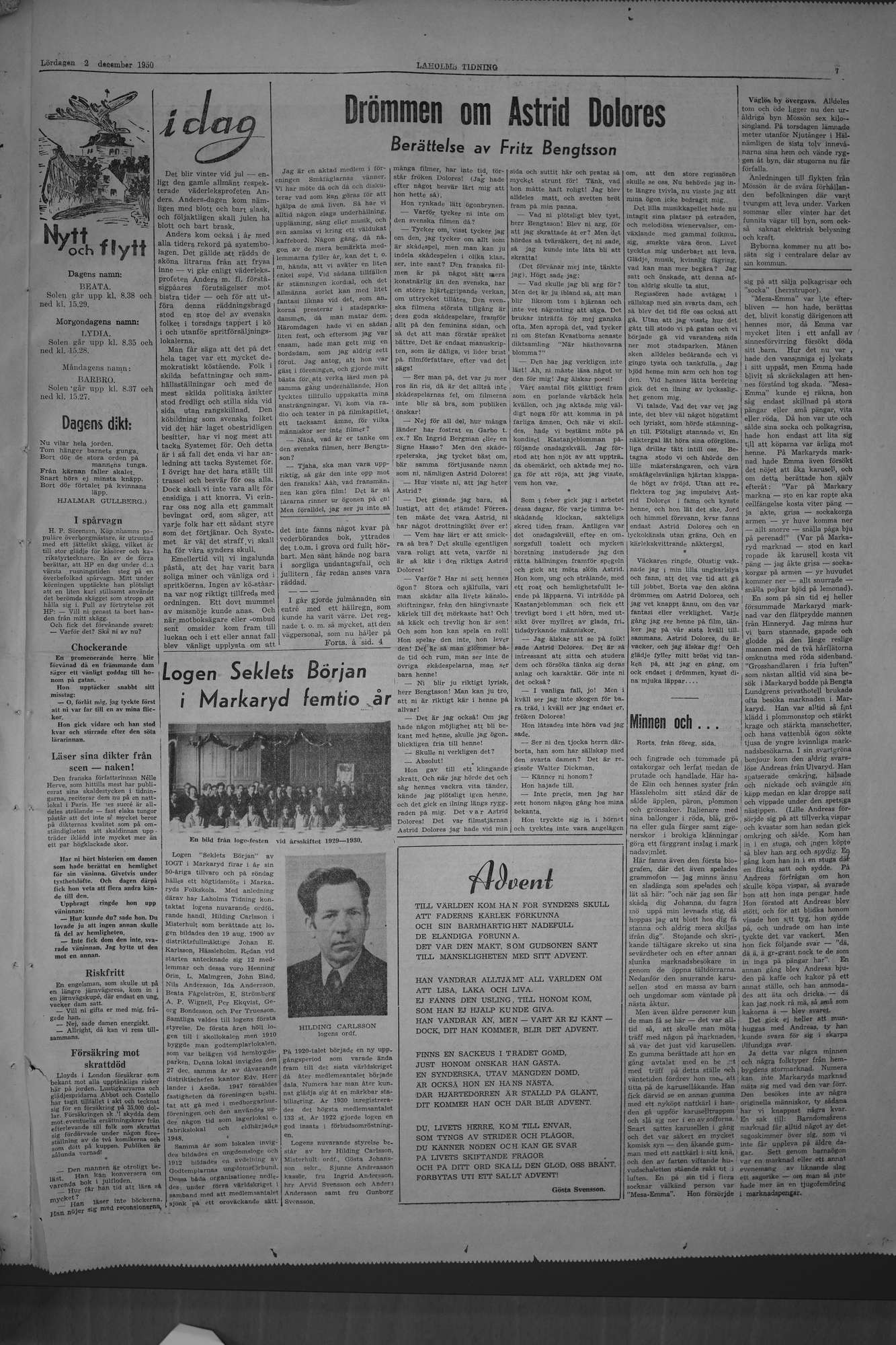 Laholms Tidning Lördag 2 december 1950, sida 7