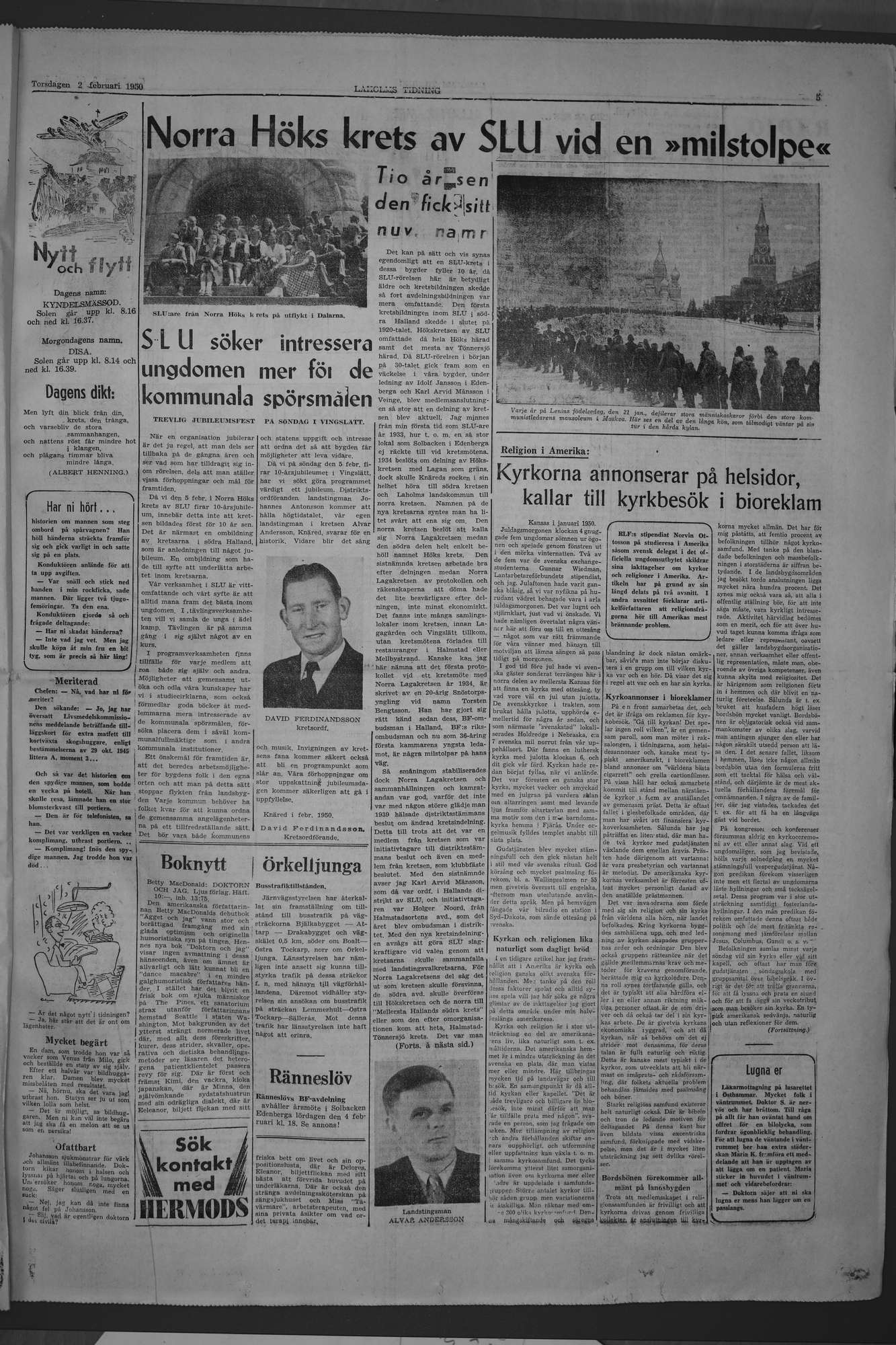 Laholms Tidning Torsdag 2 februari 1950, sida 5