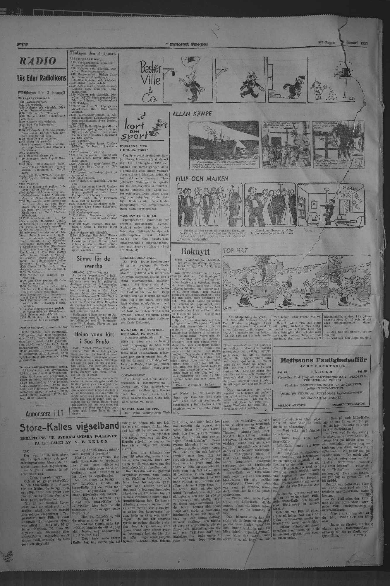 Laholms Tidning Måndag 2 januari 1950, sida 8
