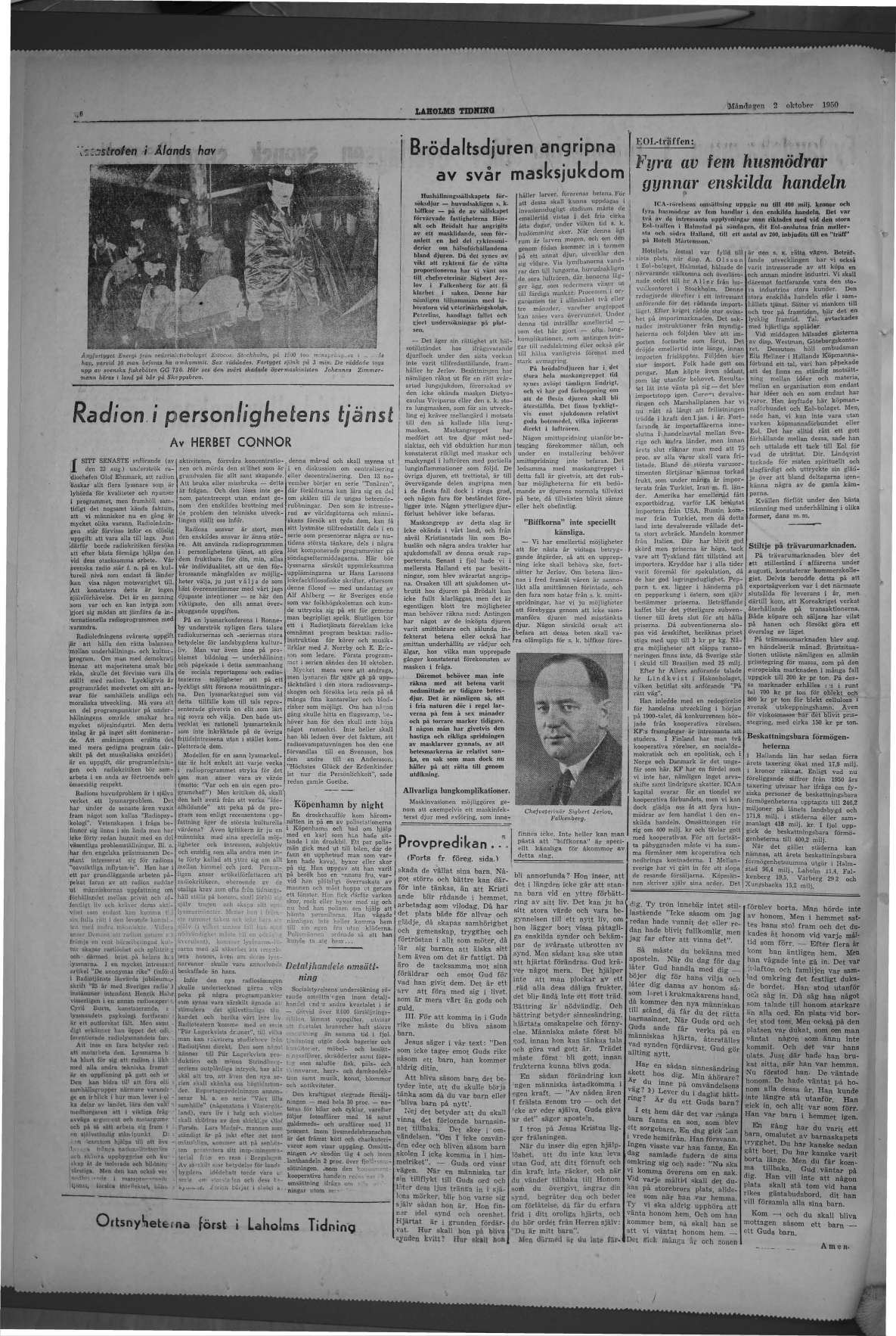 Laholms Tidning Måndag 2 oktober 1950, sida 6
