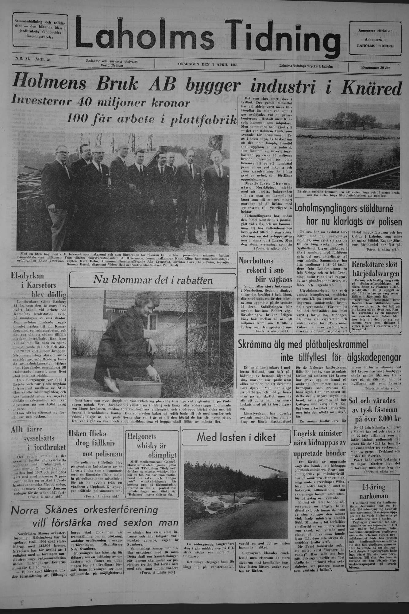 Laholms Tidning Onsdag 7 april 1965, sida 1