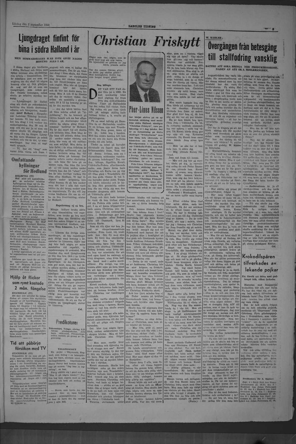 Laholms Tidning Lördag 2 september 1950, sida 5