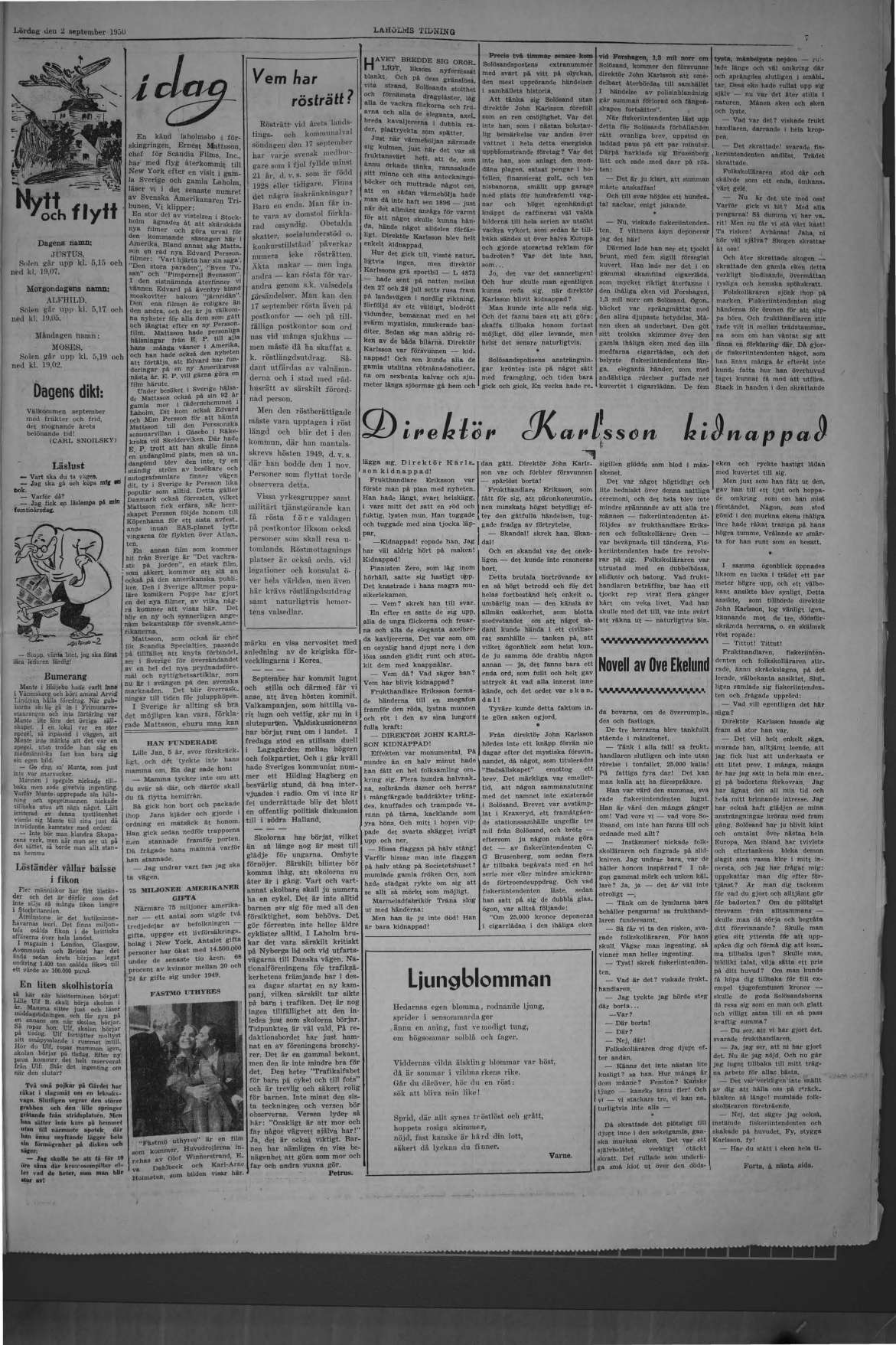 Laholms Tidning Lördag 2 september 1950, sida 7