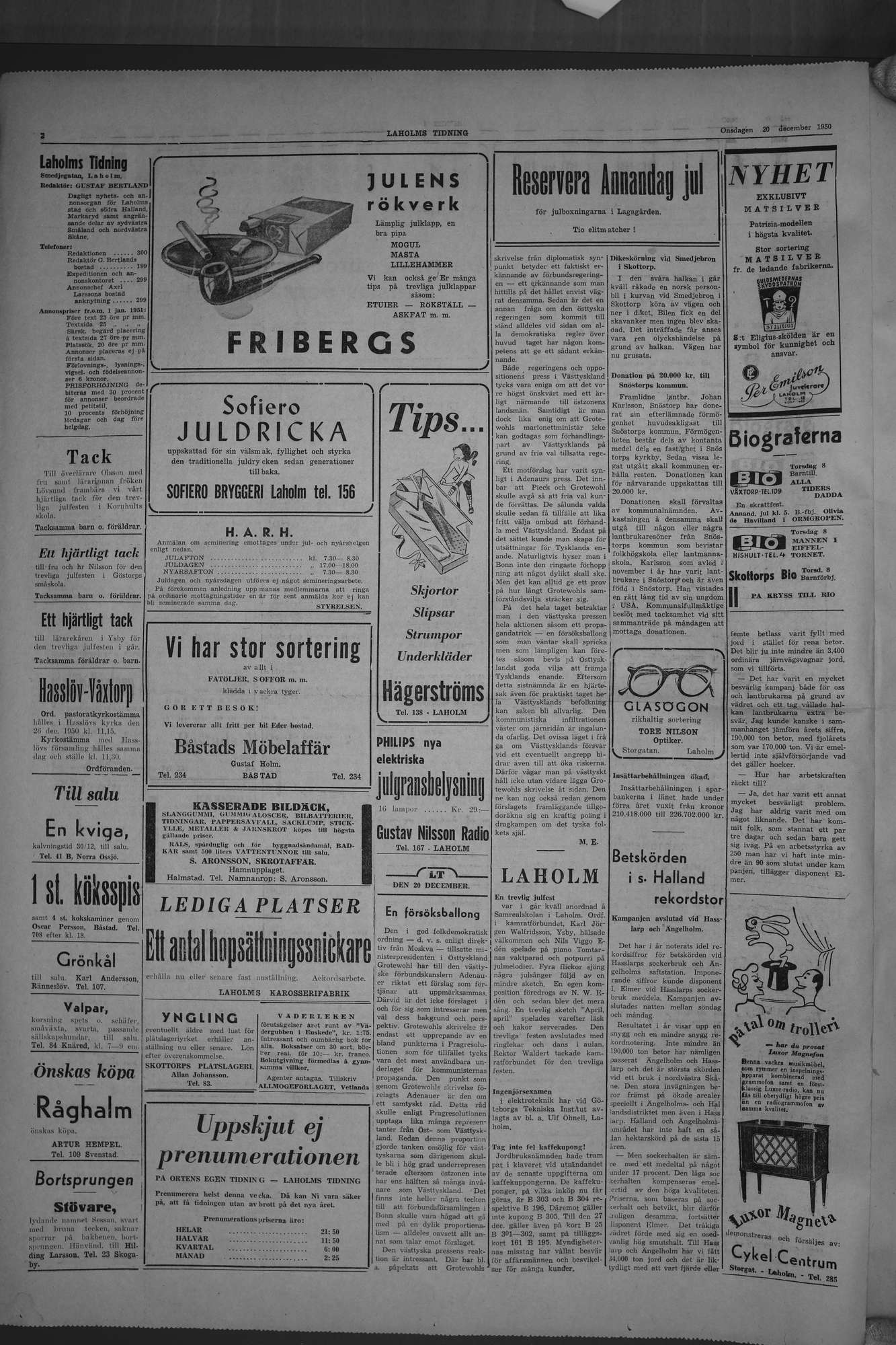 Laholms Tidning Onsdag 20 december 1950, sida 2