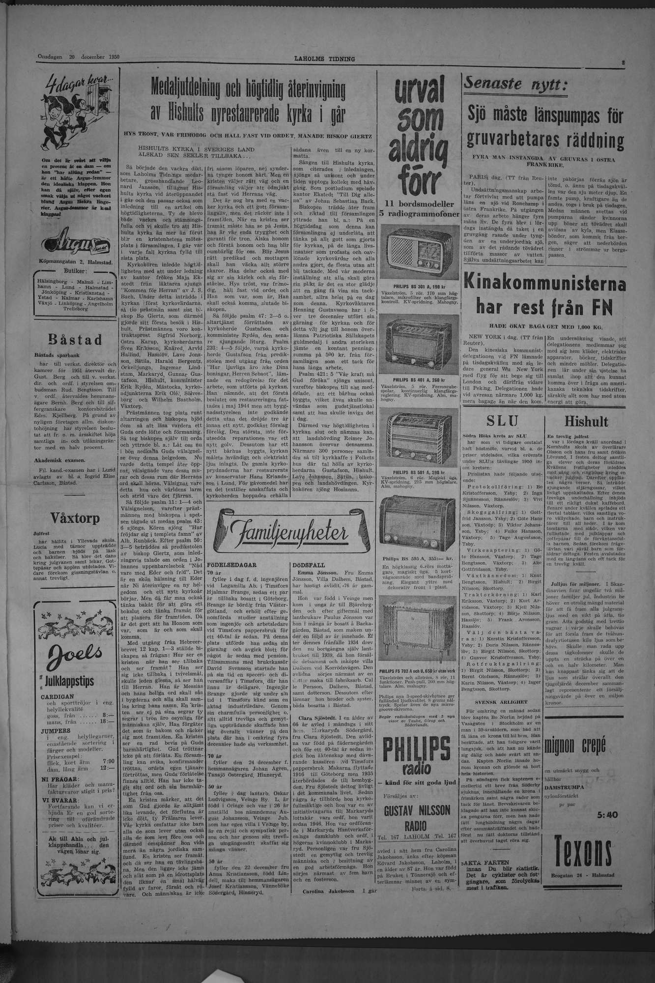 Laholms Tidning Onsdag 20 december 1950, sida 3